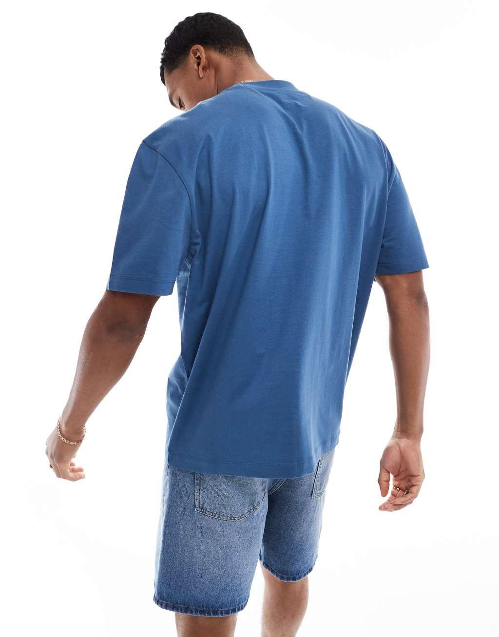 ASOS DESIGN oversized T-shirt in blue with pasta chest print Product Image