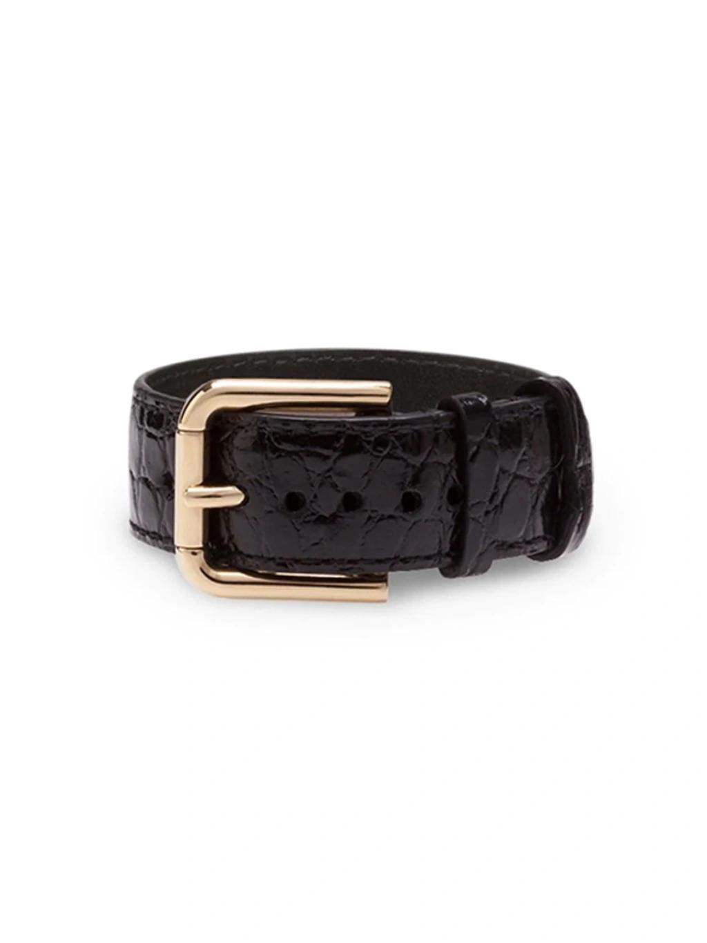 DOLCE & GABBANA Iguana-print Leather Bracelet In Black Product Image