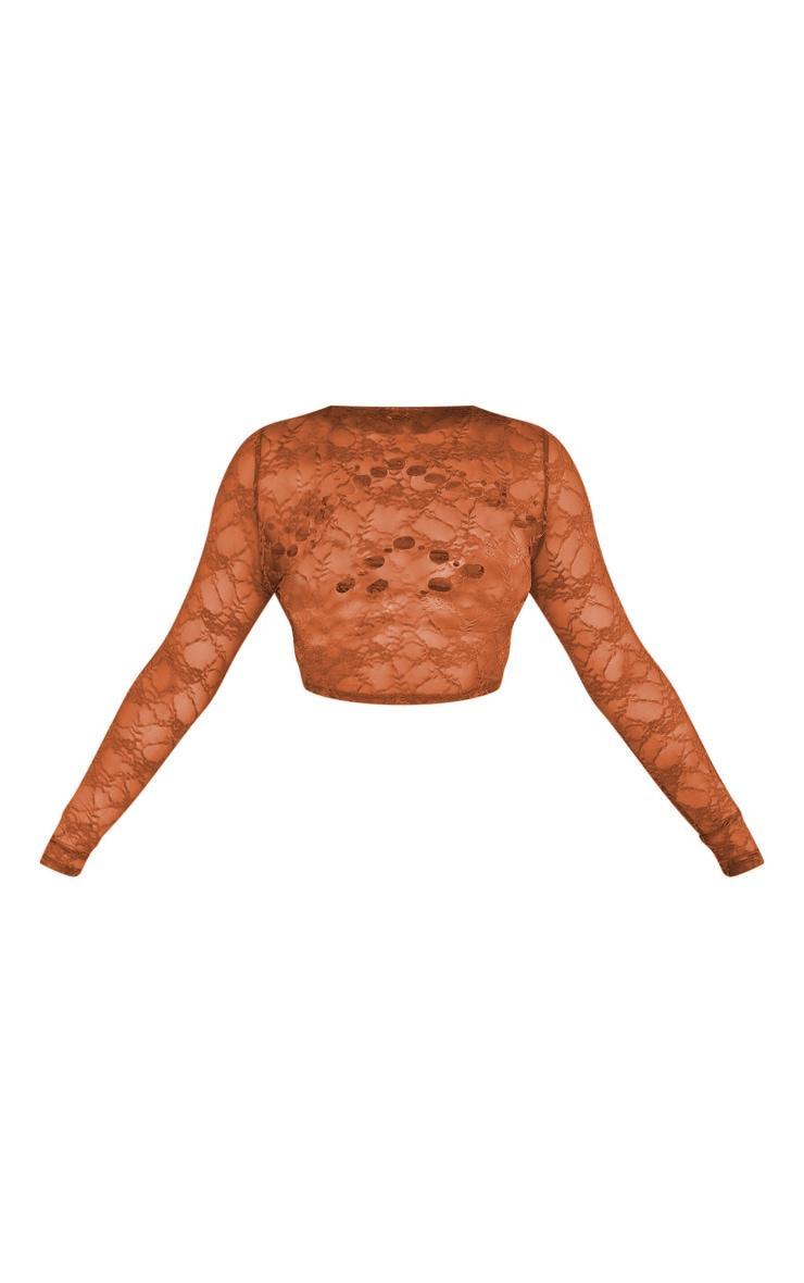 Brown Lace Cut Out Long Sleeve Top Product Image