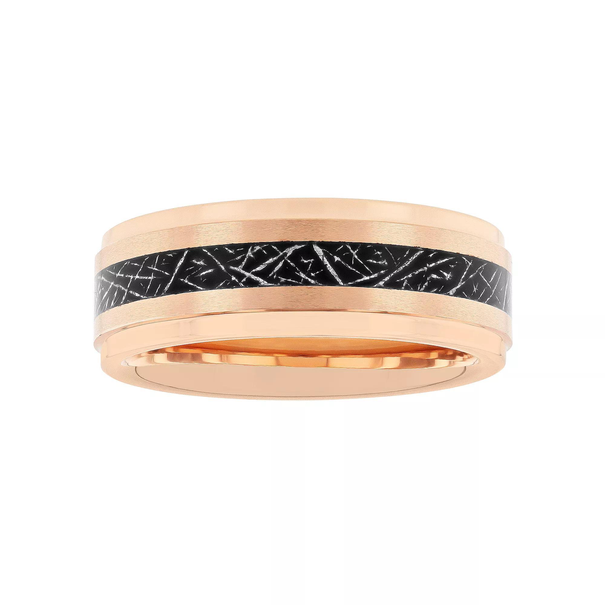 Men's Jewelry Nation Tantalum Rose Tone Gray Carbon Fiber Fashion Wedding Band, Size: 8, Pink Tone Product Image