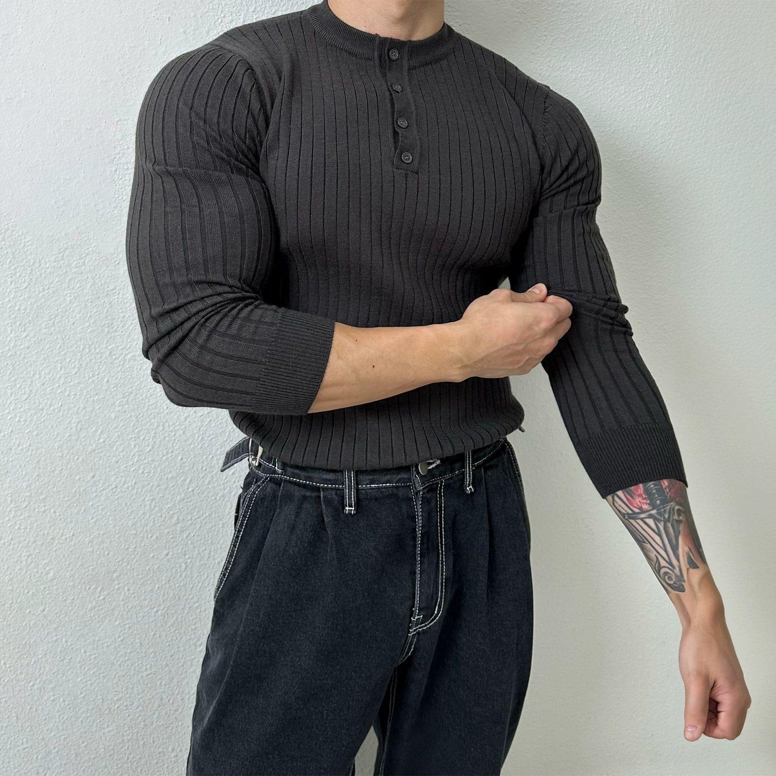 RT No. 10559 VERTICAL KNIT HENRY COLLAR LONGSLEEVE SHIRT Product Image