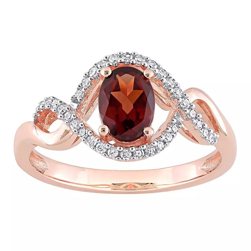 Stella Grace 10k Rose Gold Garnet & 1/6 Carat T.W. Diamond Halo Engagement Ring, Women's, Size: 7 Product Image