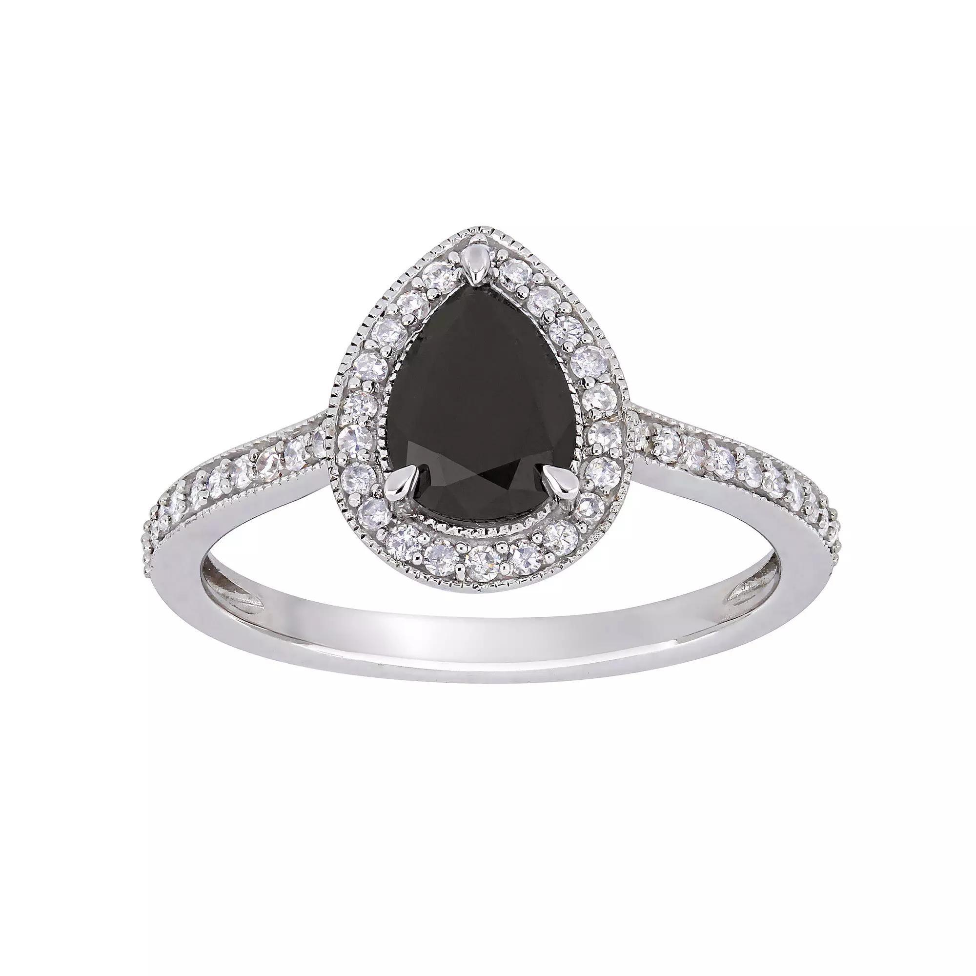 Stella Grace 10k White Gold 1 1/4 Carat T.W. Black & White Diamond Teardrop Engagement Ring, Women's, Size: 7 Product Image