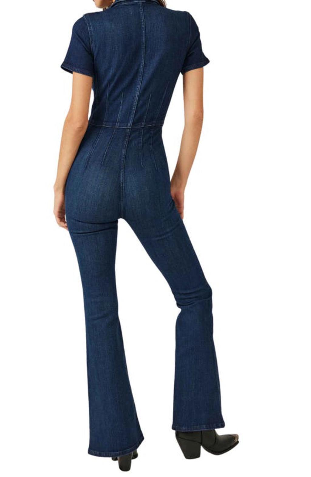 FREE PEOPLE Jayde Denim Flared Jumpsuit In Night Sky Product Image