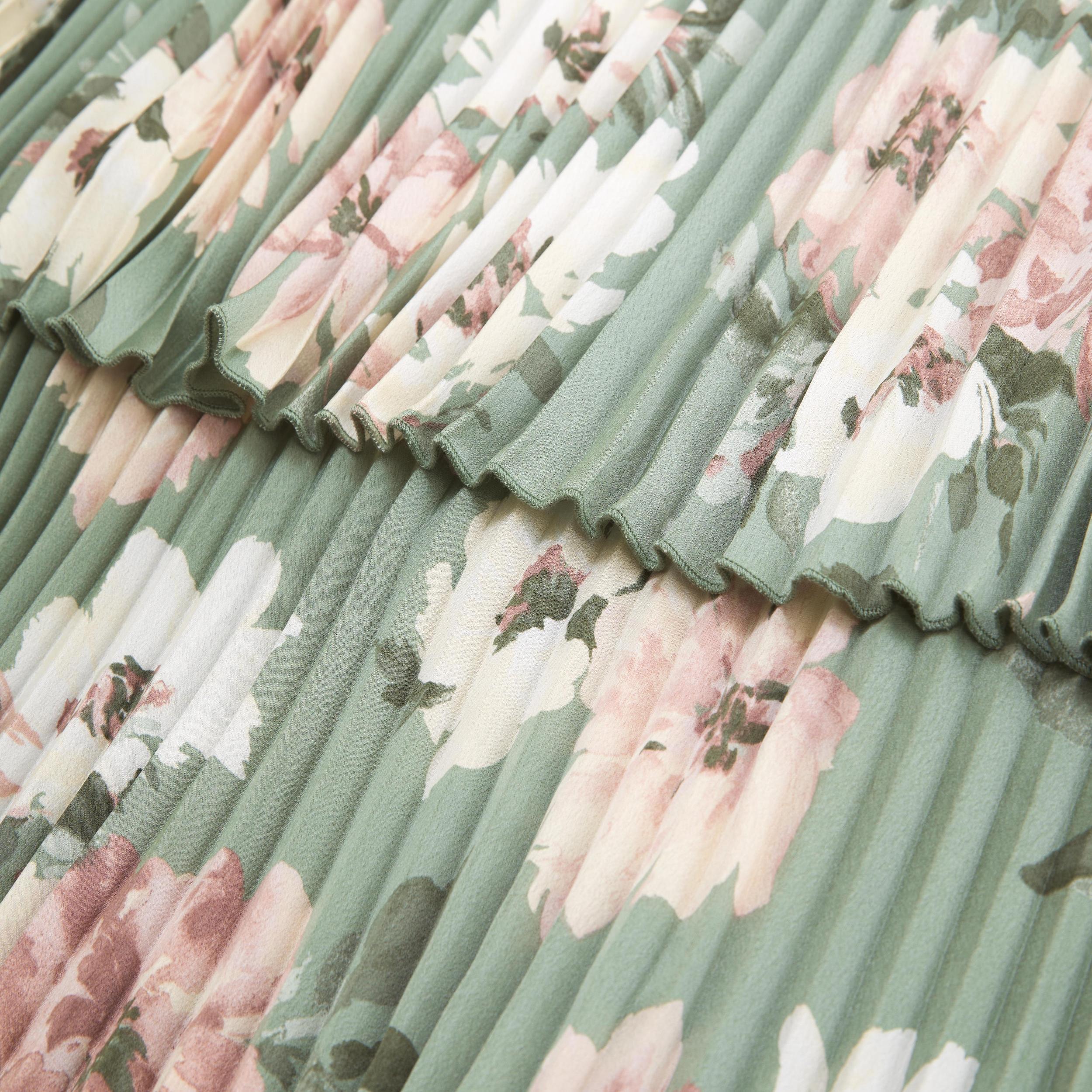 Satin Pleated Tiered Maxi Skirt Product Image
