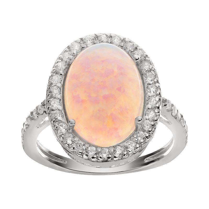 Sophie Miller Lab-Created Opal & Cubic Zirconia Sterling Silver Halo Ring, Women's, Size: 8, White Product Image
