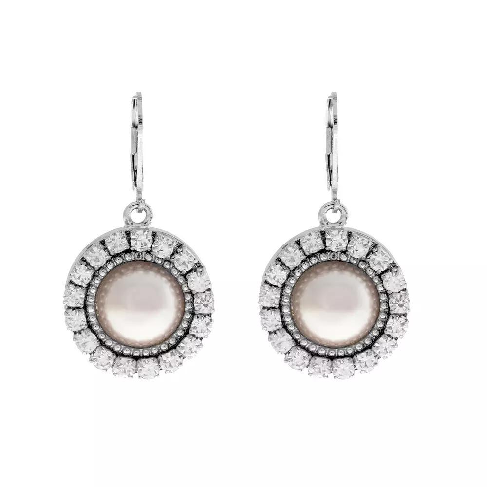 1928 Silver Tone Round Crystal Pink Simulated Pearl Drop Earrings, Womens Product Image