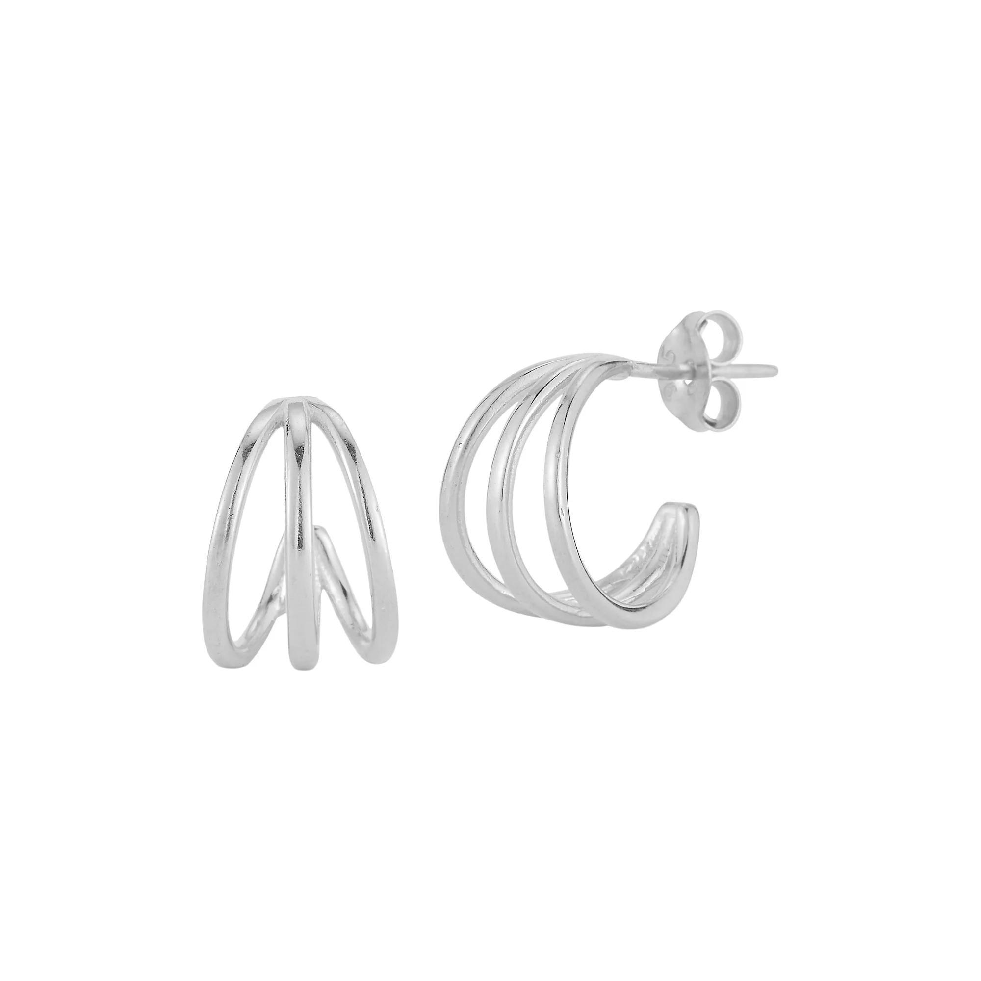 Sunkissed Sterling Sterling Silver Triple Ring Huggie Earrings, Women's, Gold Tone Product Image