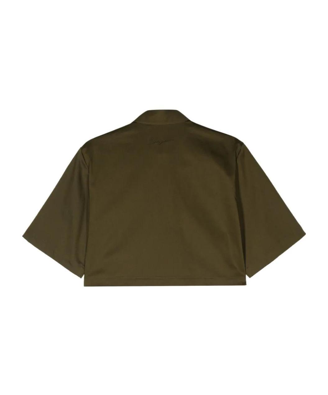 MSGM Floral-appliqué Cropped Shirt In Green Product Image