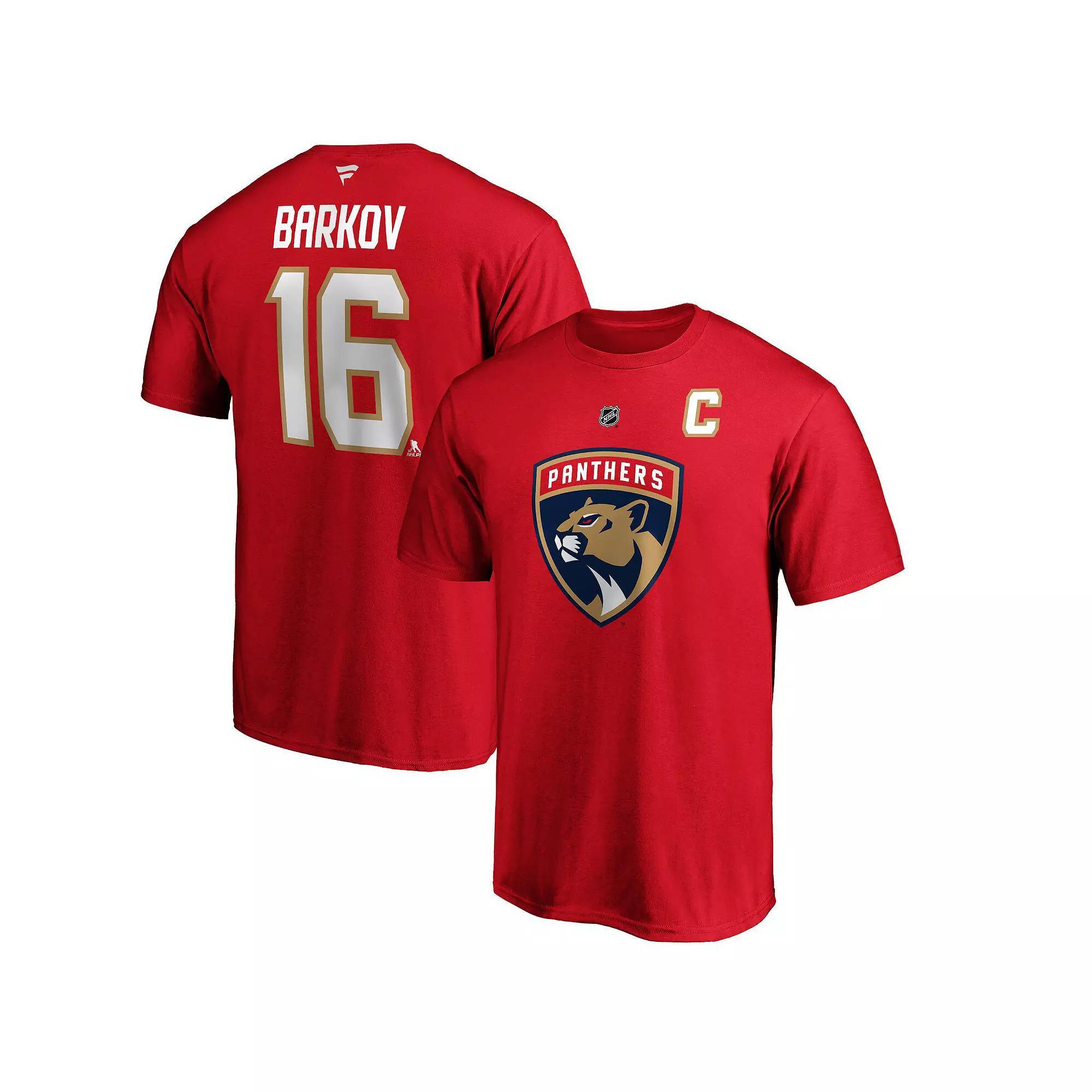 Men's Fanatics Branded Aleksander Barkov Red Florida Panthers Team Authentic Stack Name & Number T-Shirt, Size: 4XL, Pnt Red Product Image