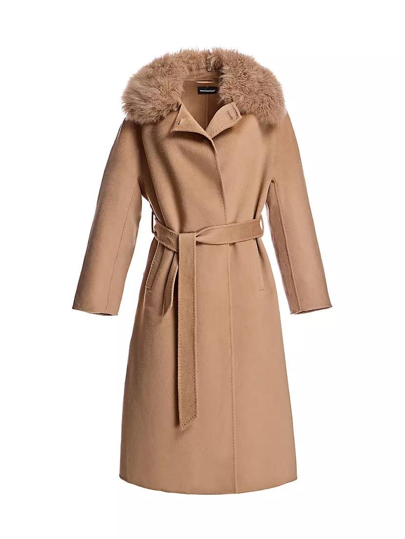 Cashmere Belted Fur Trim Coat Product Image