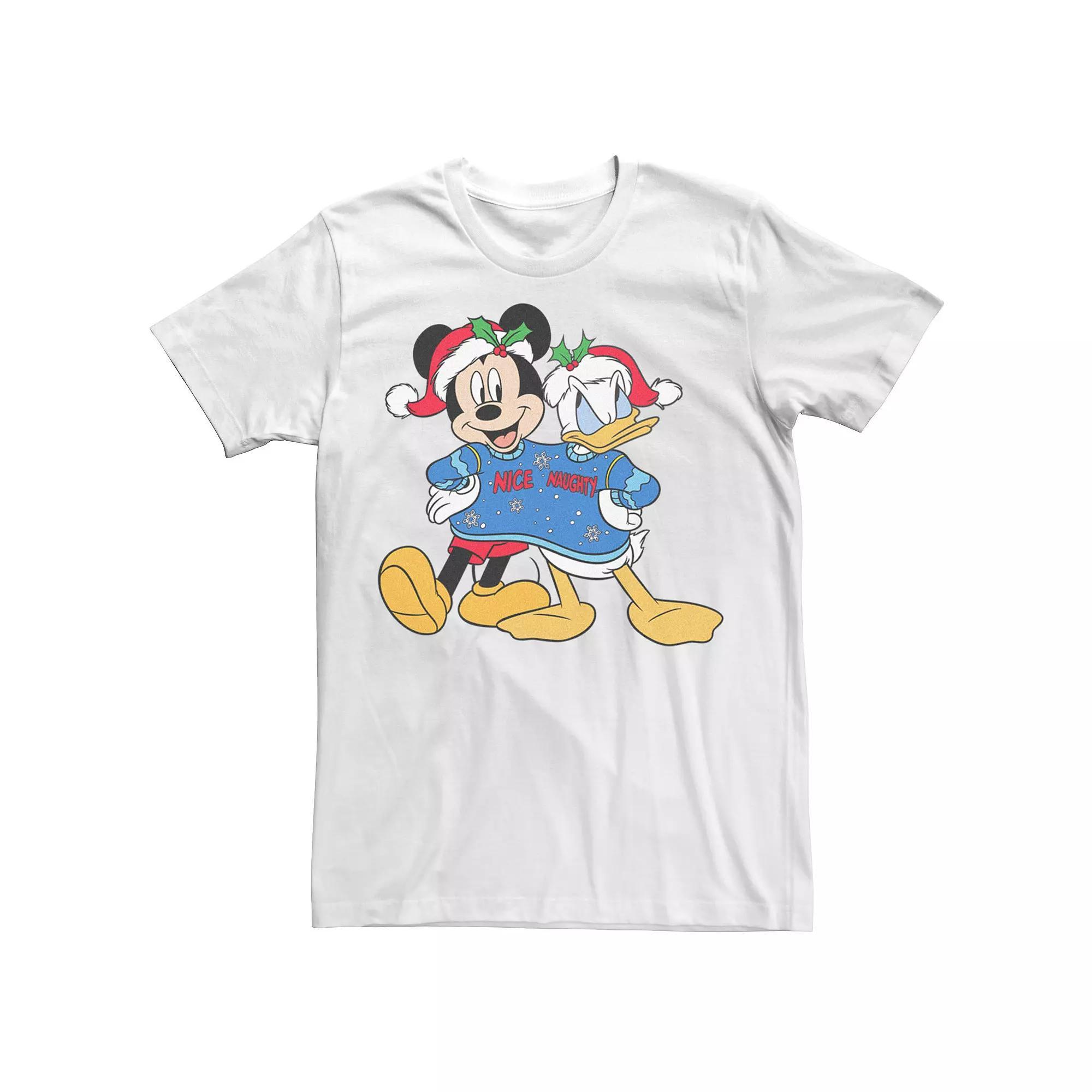 Men's Mickey Mouse And Donald Nice And Naughty Christmas Sweater Graphic Tee, Size: Small, Multi Product Image
