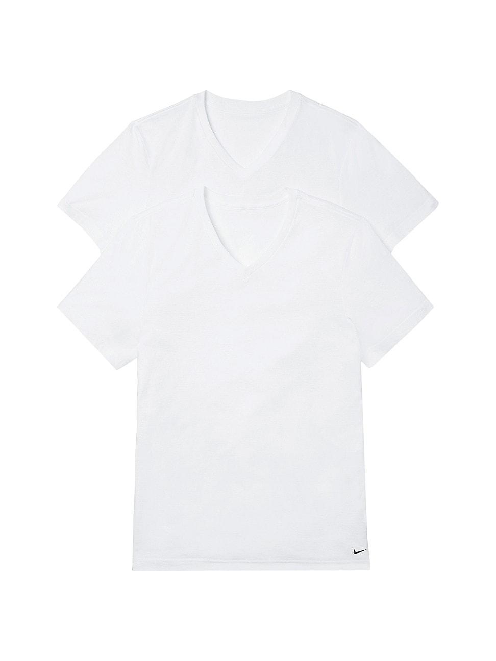 Men's Nike Dri-FIT Essential Cotton Stretch 2-Pack V-neck Undershirts, Size: Large, White Product Image