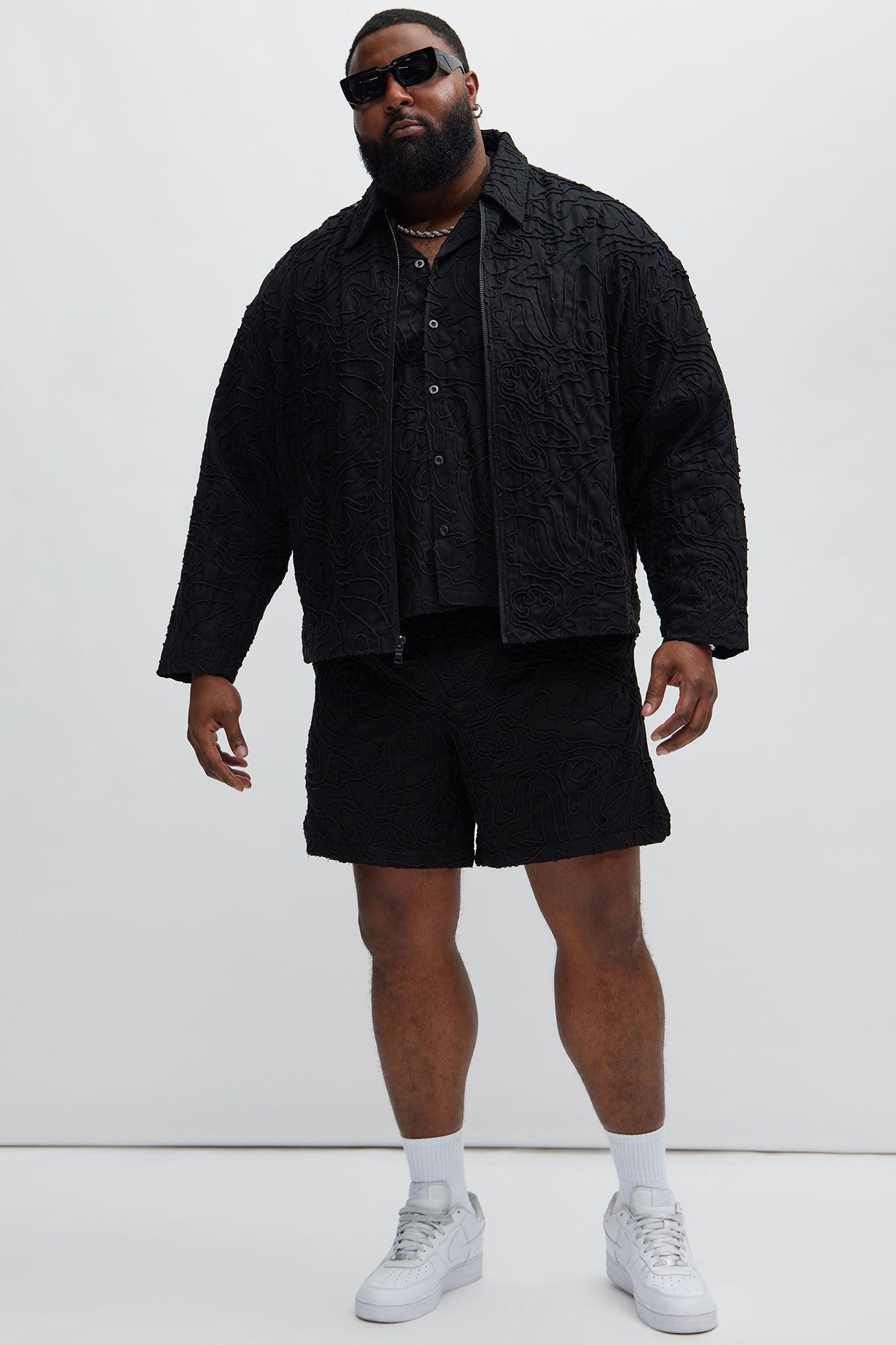 Swirl Jacquard Linen Boxy Jacket - Black Product Image