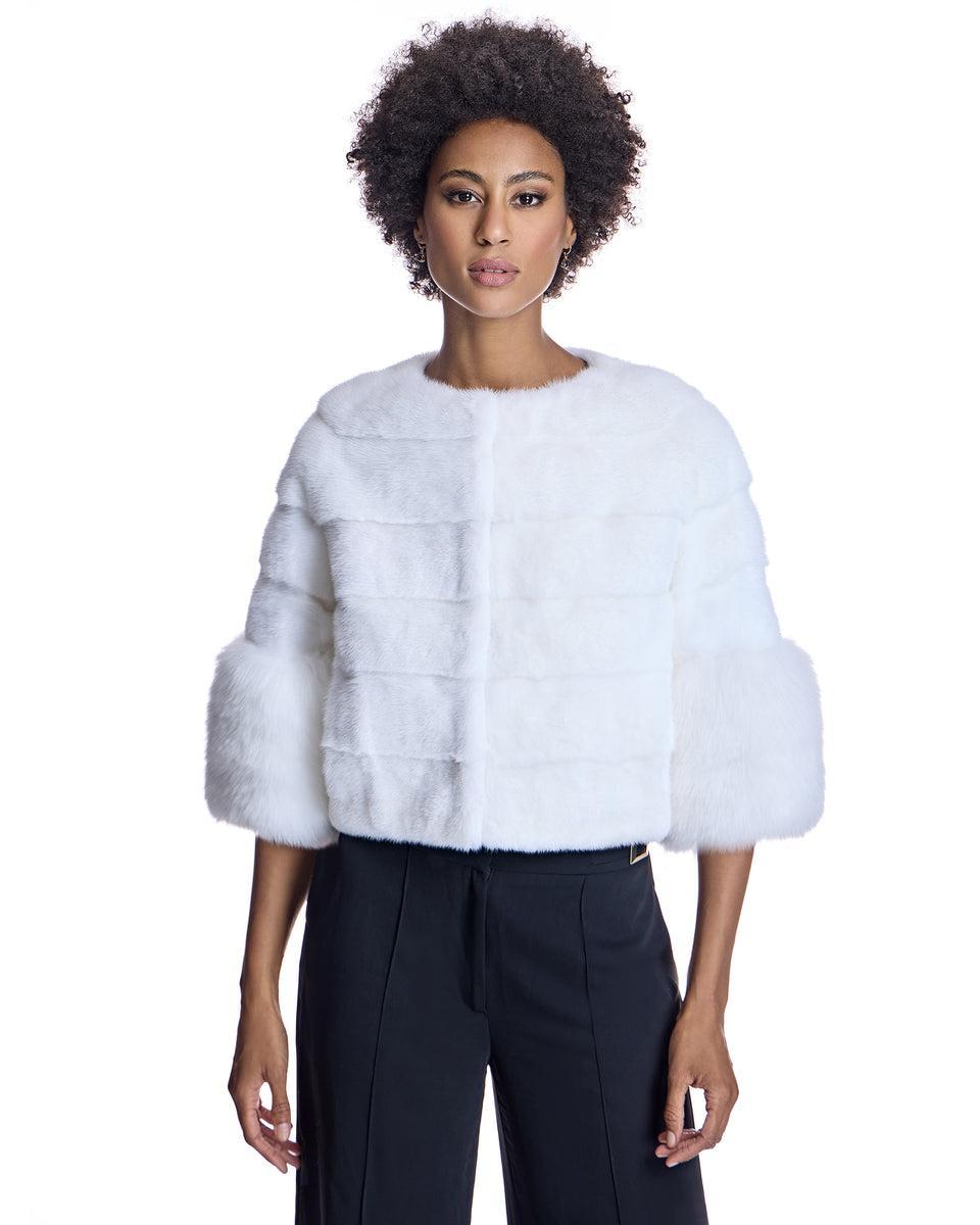Cropped Mink Jacket with Fox Cuffs Product Image
