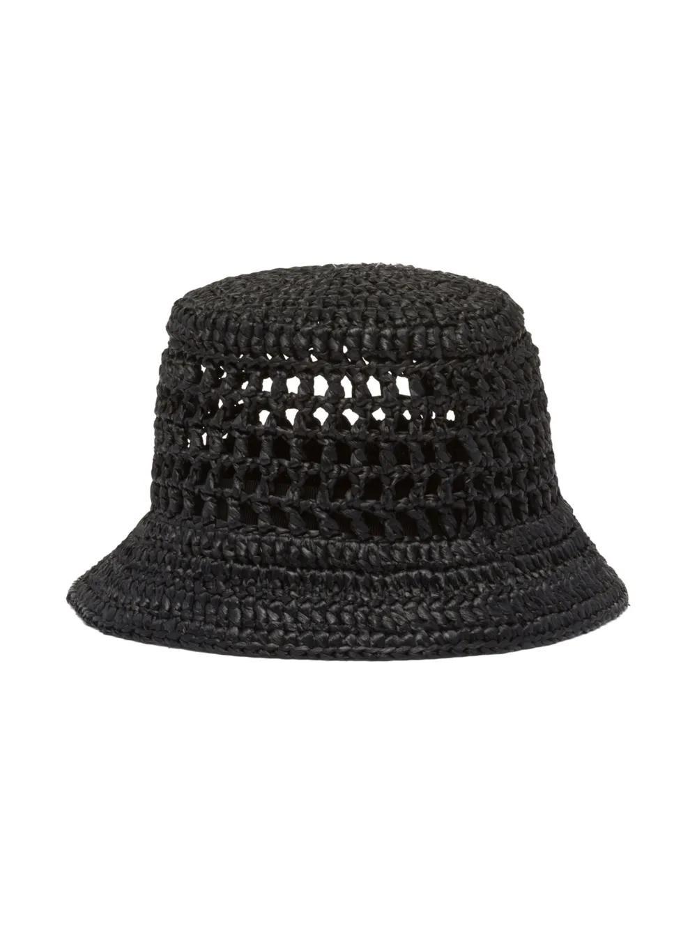 PRADA Logo-embroidered Woven Bucket Hat In Black Product Image