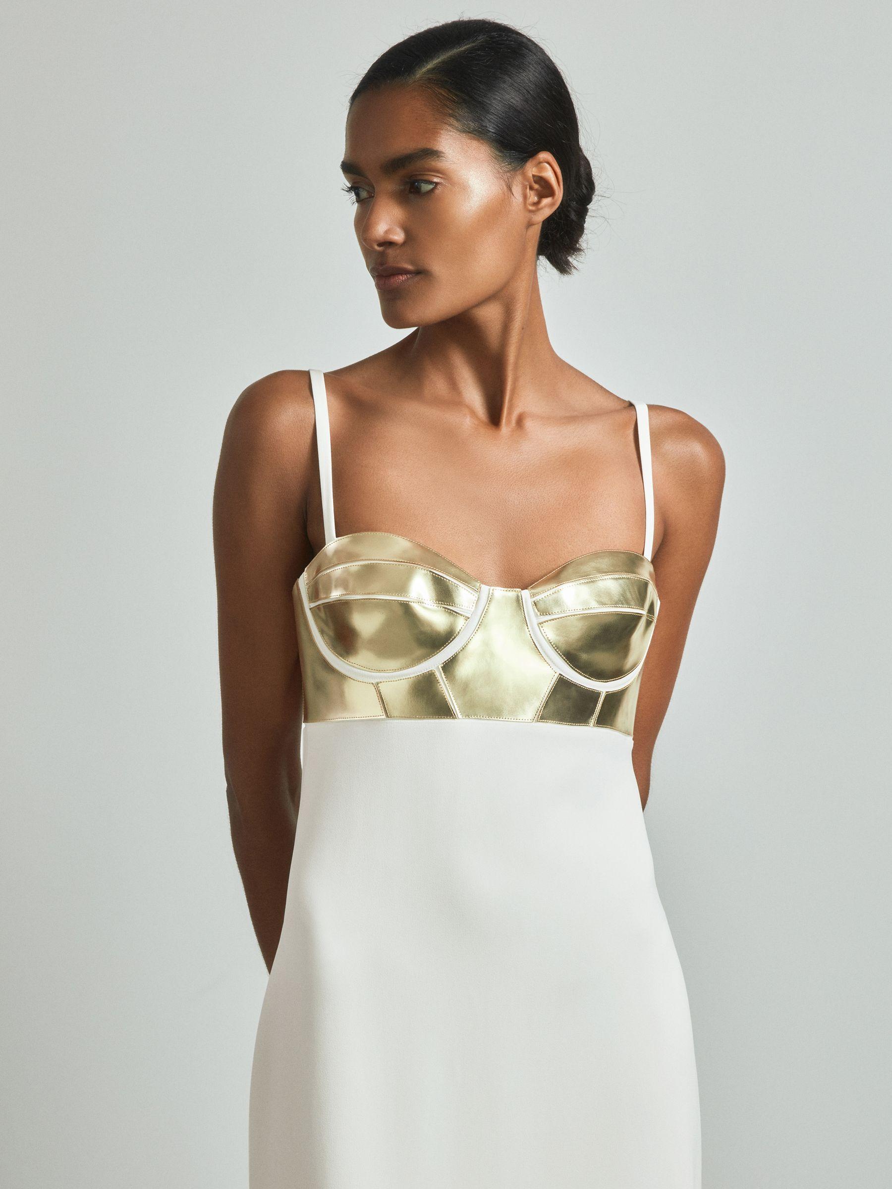 Atelier Metallic Bustier Maxi Dress in Off White Product Image