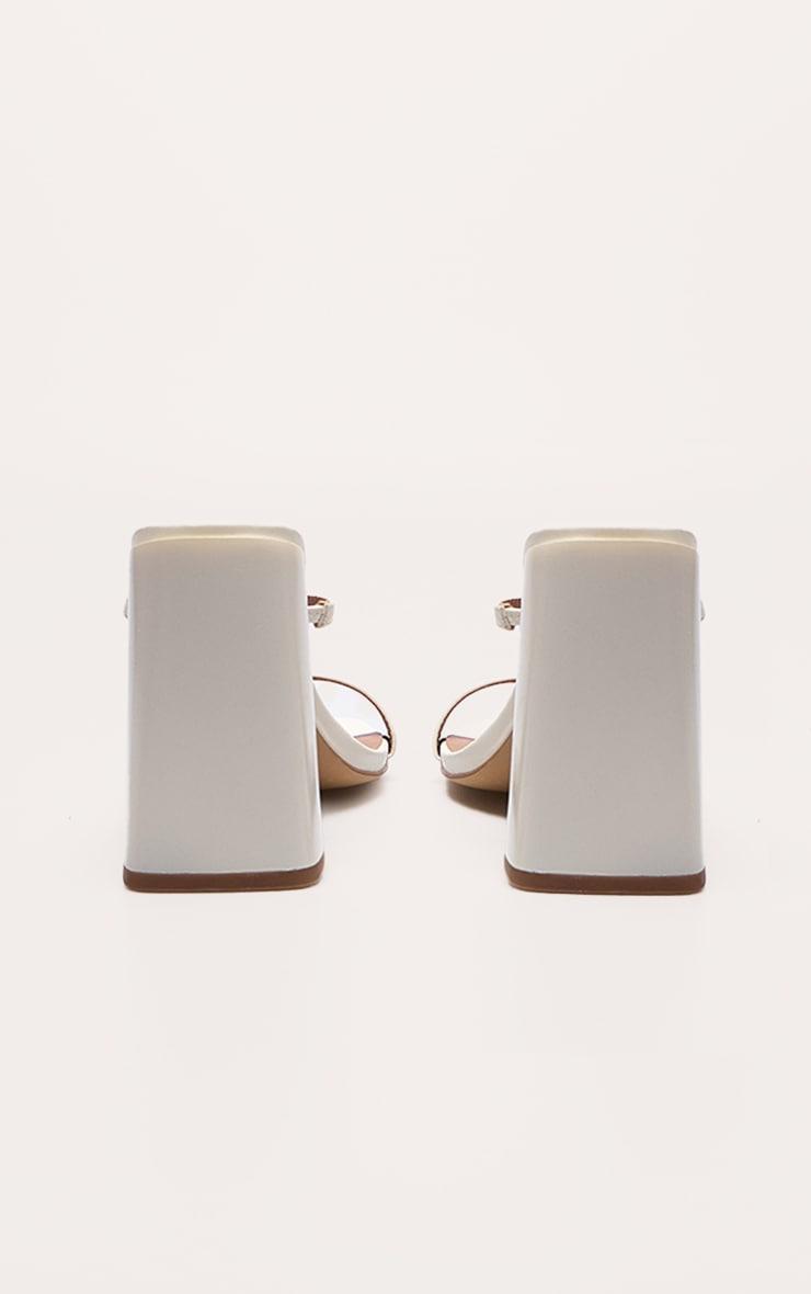 Cream Pu Square Toe Double Strap High Block Heel Mules Product Image