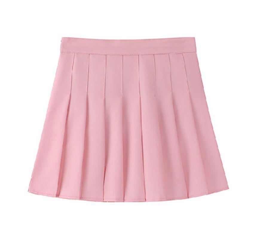 High Waist Plain Pleated Mini A-Line Skirt Product Image