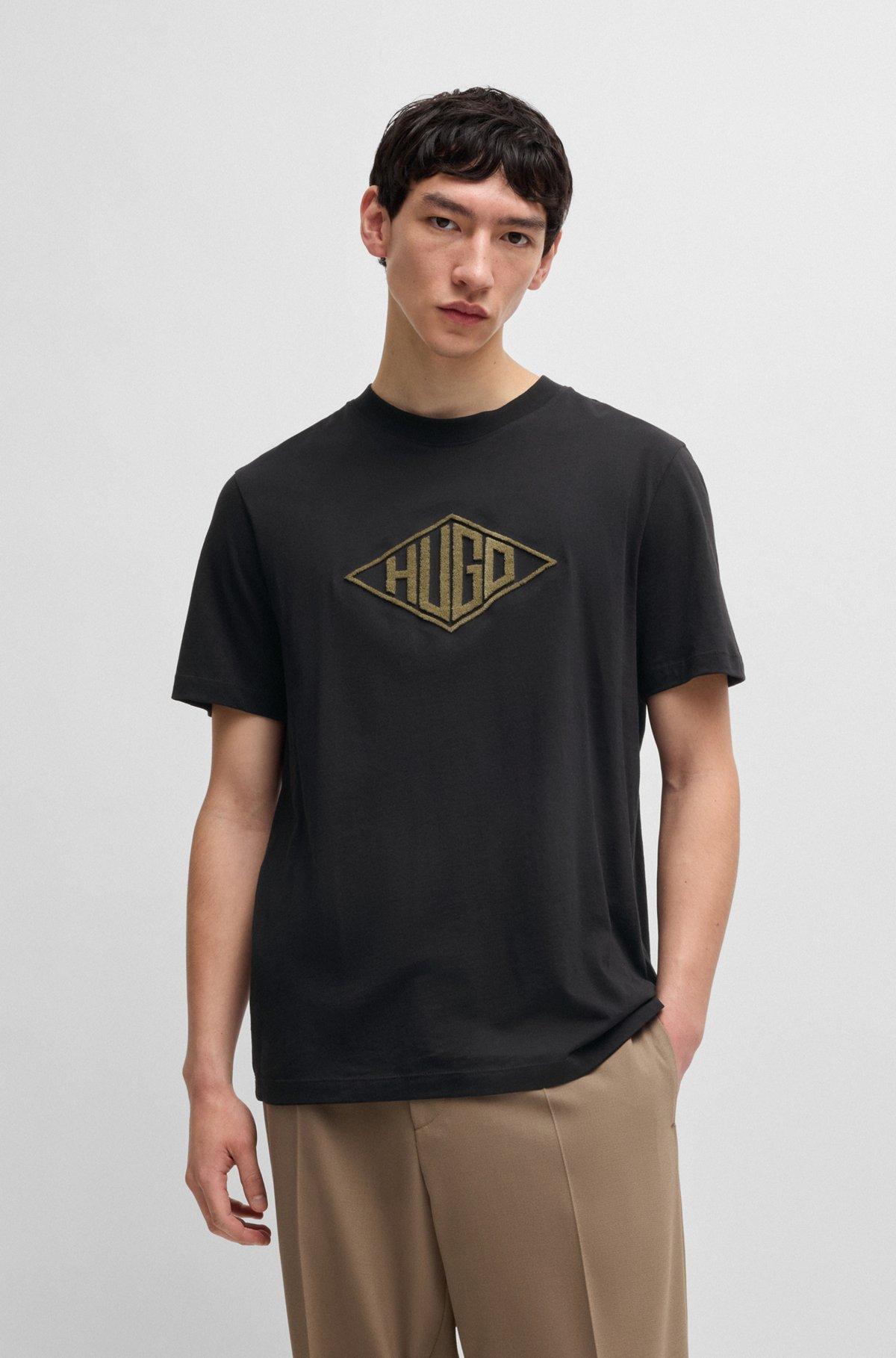 Cotton-jersey T-shirt with geometric logo embroidery Product Image
