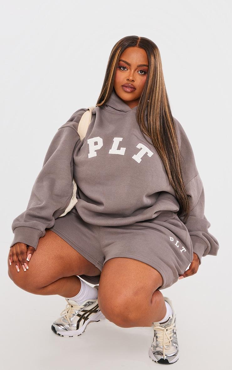 PRETTYLITTLETHING Plus Charcoal Logo Oversized Hoodie Product Image
