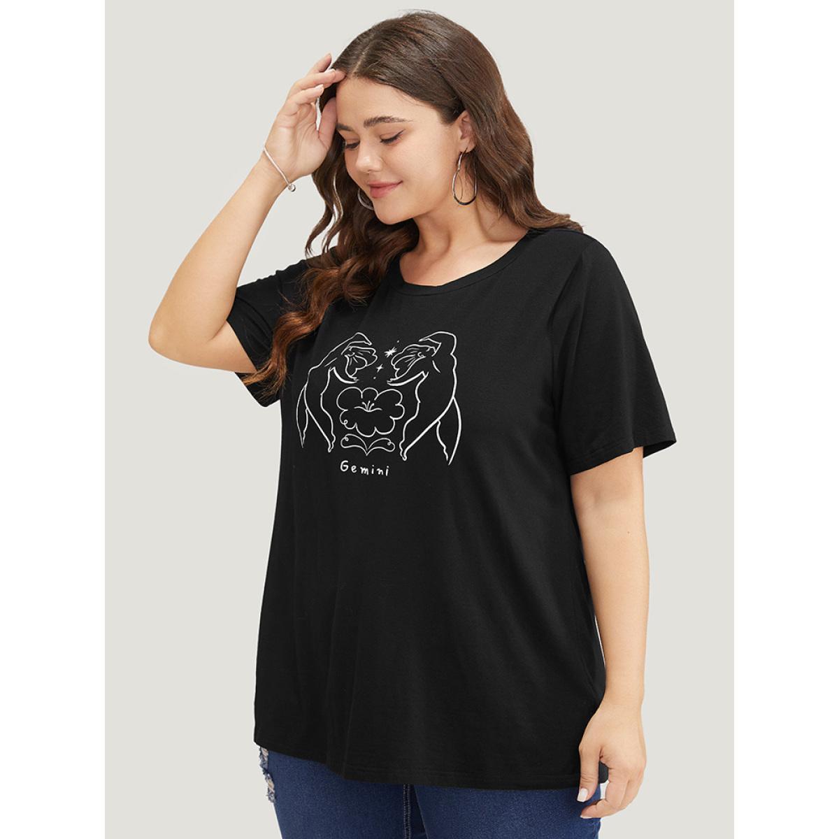 Plus Size Figure & Letter Print Slightly Stretchy Zodiac T-shirt Gemini Women Casual Figure Dailywear T-shirts BloomChic 14-16/1X Product Image