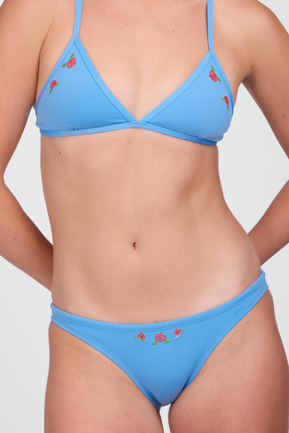 Embroidered Europe Bikini Bottom - Azure Rose Female Product Image