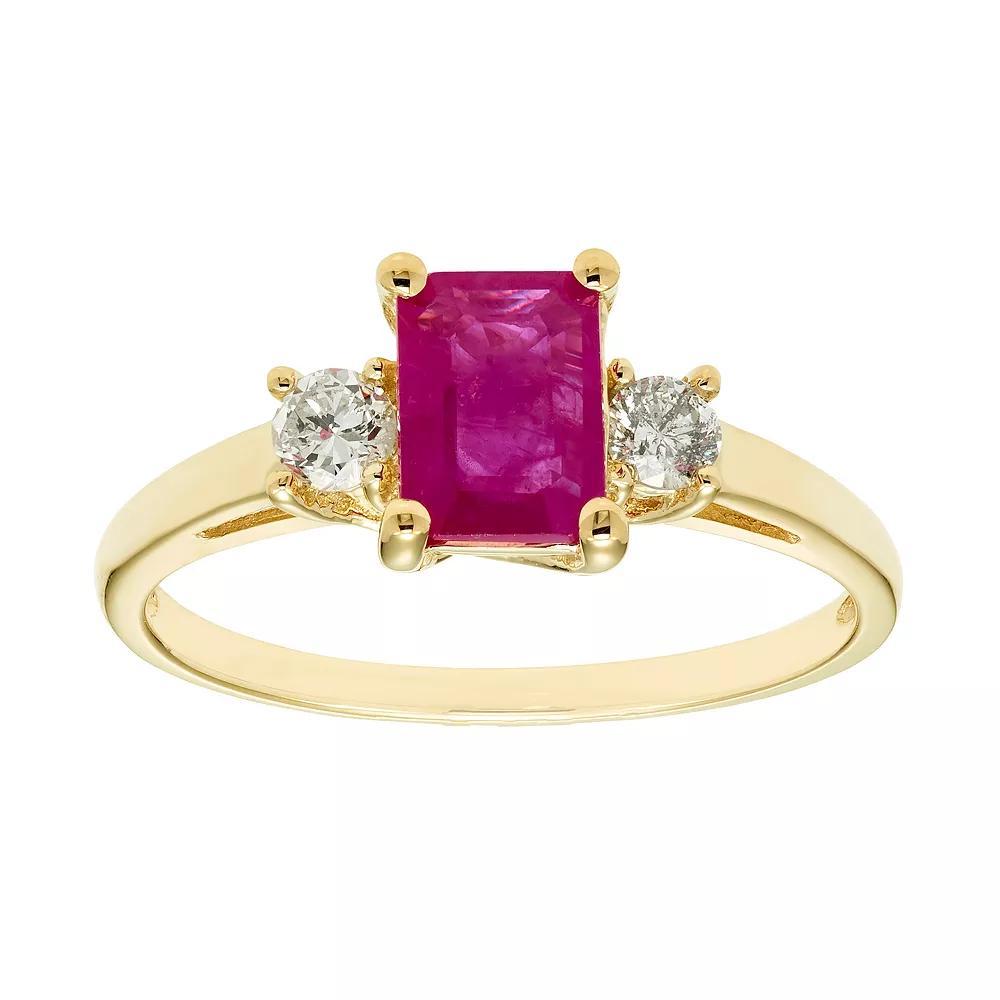 The Regal Collection 14k Gold Ruby & 1/5 Carat T.W. IGL Certified Diamond 3-Stone Ring, Women's, Size: 7, Pink Product Image
