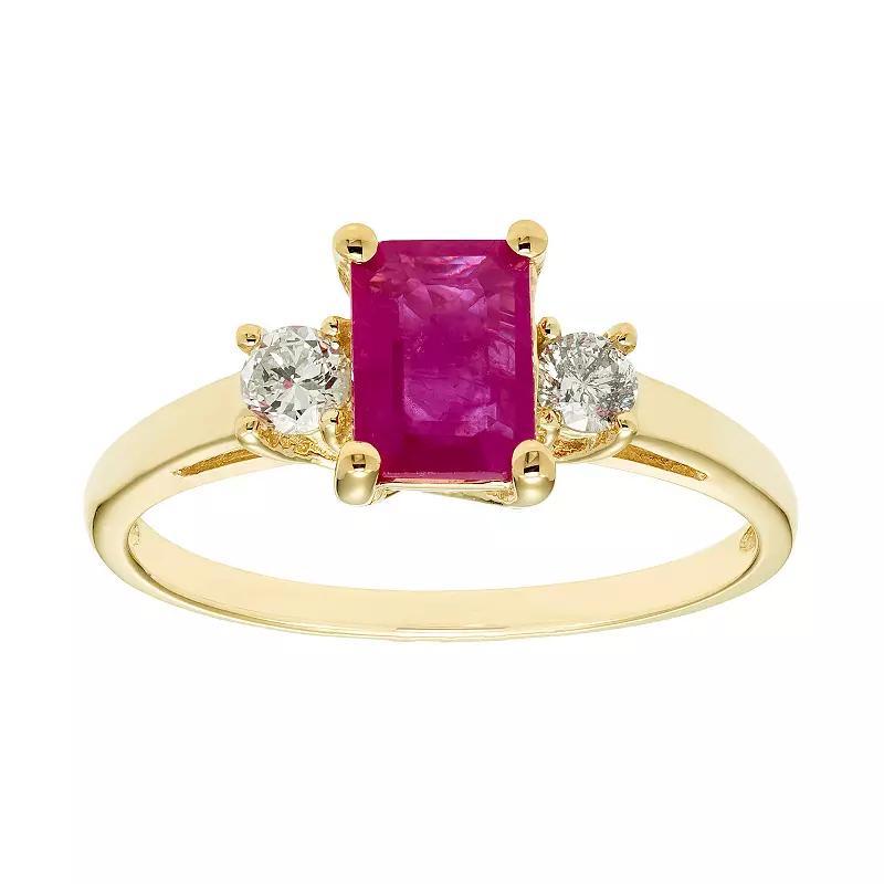 The Regal Collection 14k Gold Ruby & 1/5 Carat T.W. IGL Certified Diamond 3-Stone Ring, Women's, Size: 7, Pink Product Image