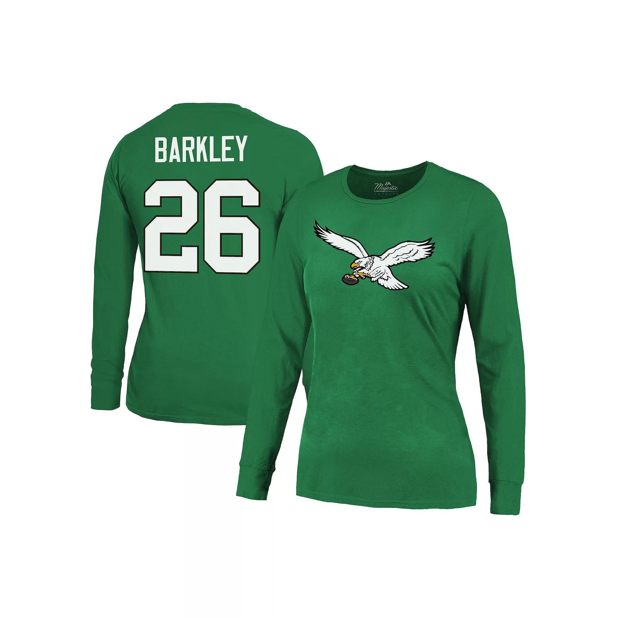 Women's Majestic Threads Saquon Barkley Kelly Green Philadelphia Eagles Name & Number Long Sleeve T-Shirt, Size: Medium Product Image
