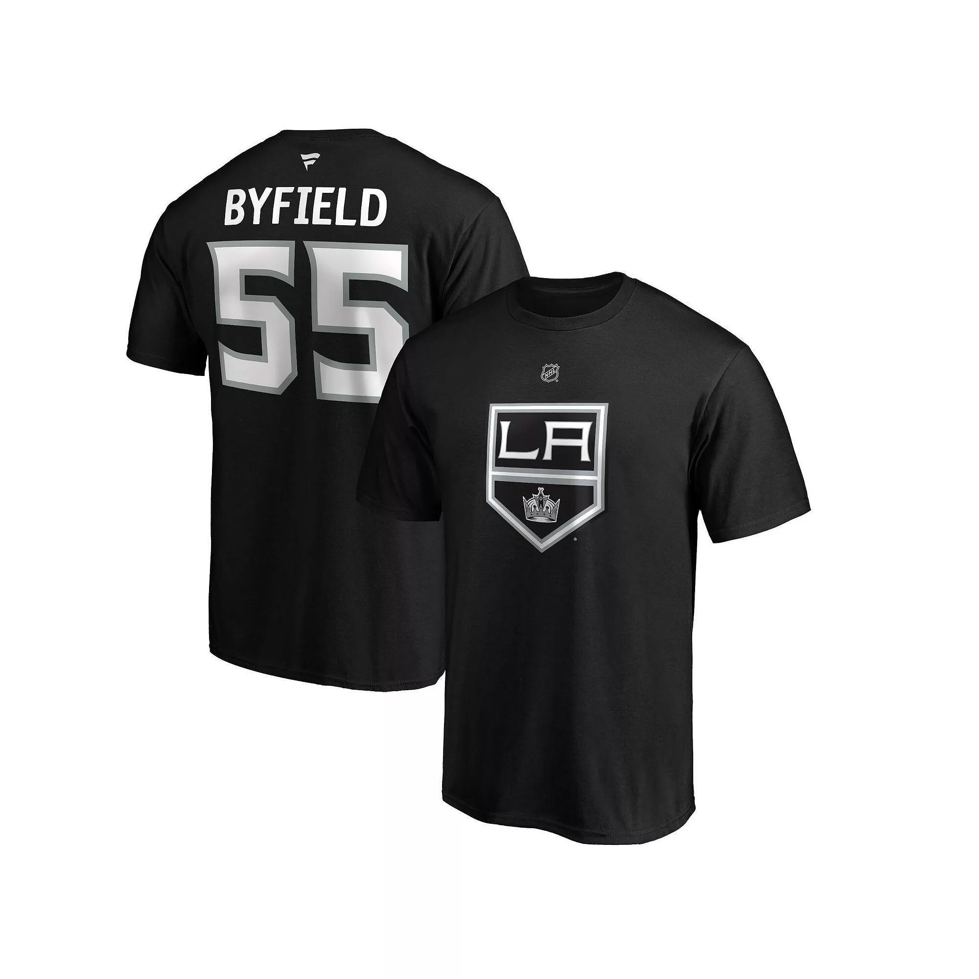 Men's Fanatics Branded Quinton Byfield Black Los Angeles Kings Authentic Stack Name & Number T-Shirt, Size: 2XL, Kgs Black Product Image