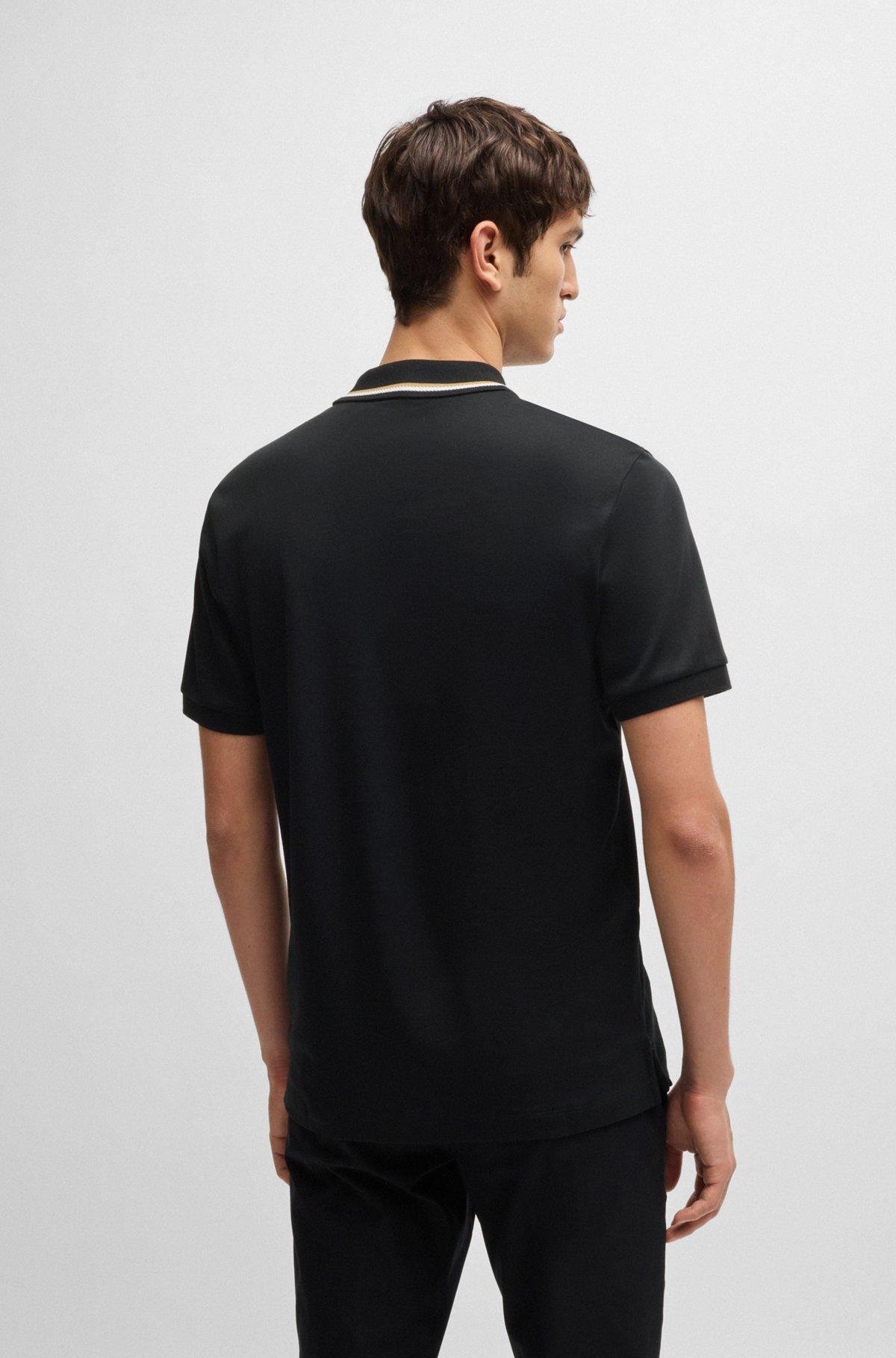 Slim-fit polo shirt in cotton with striped collar Product Image