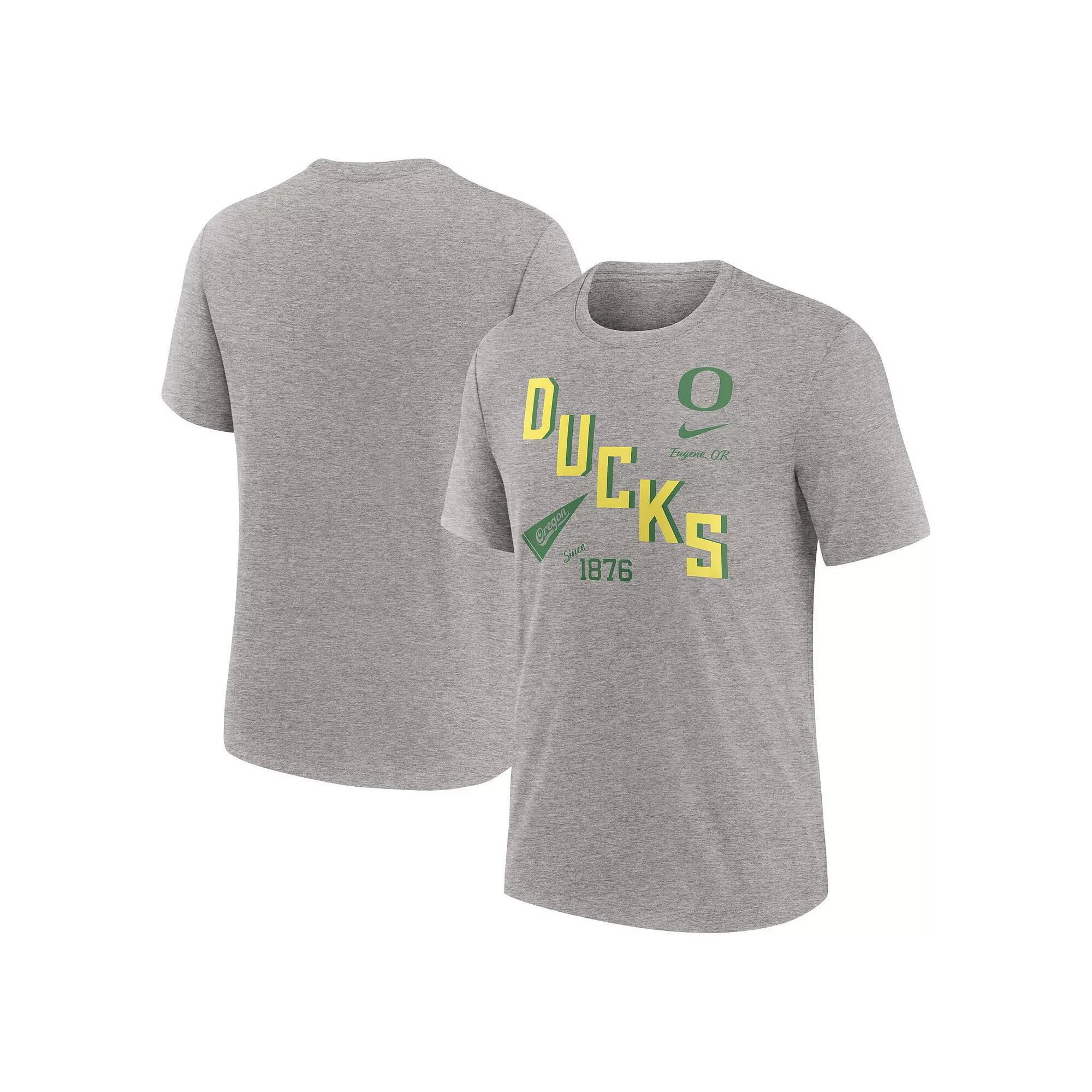 Men's Nike Heather Gray Oregon Ducks Blitz Roll Call Tri-Blend T-Shirt, Size: 2XL, Grey Product Image