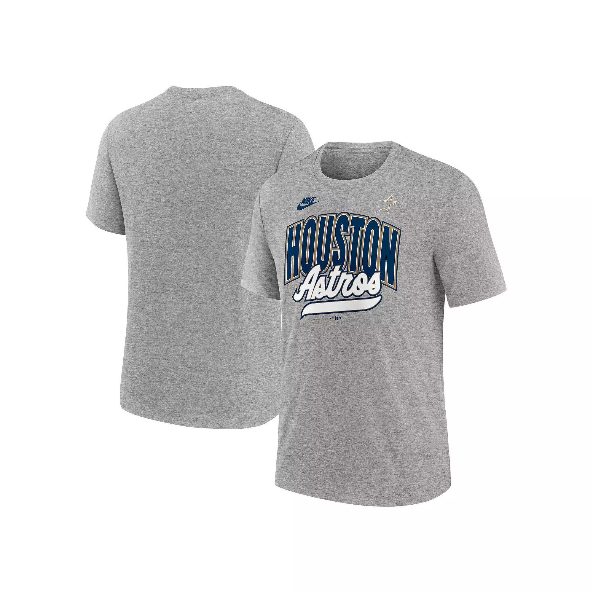 Men's Nike Heather Gray Houston Astros Cooperstown Collection Retro Tri-Blend T-Shirt, Size: Large, Grey Product Image