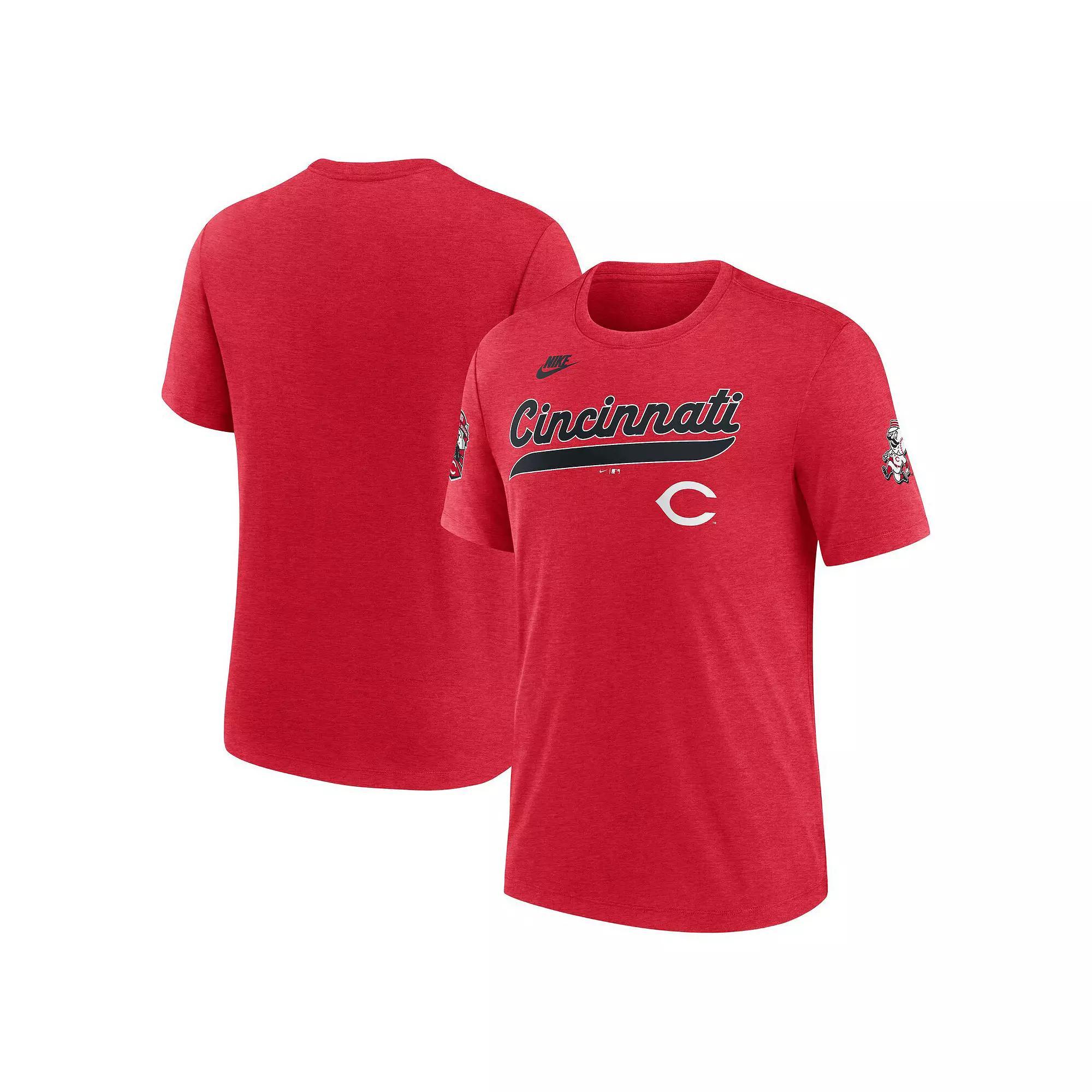 Men's Nike Heather Red Cincinnati Reds Cooperstown Collection Eras Tri-Blend T-Shirt, Size: Large, Red Red Product Image