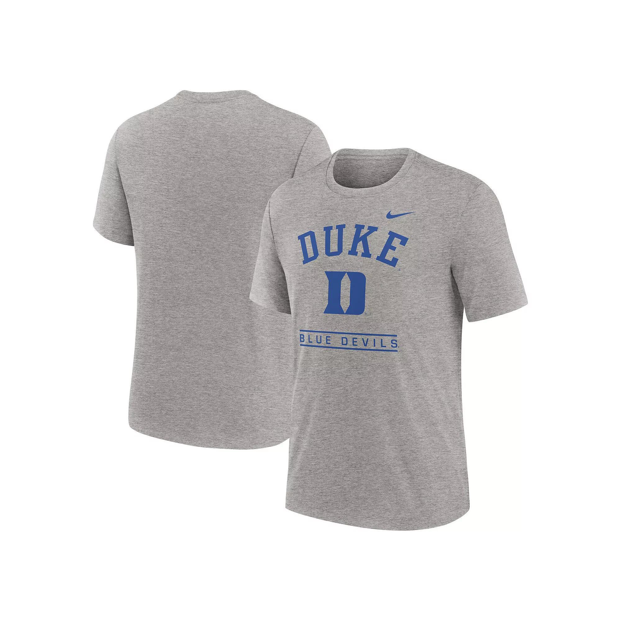 Men's Nike Heather Gray Duke Blue Devils Arch Over Logo Tri-Blend T-Shirt, Size: Large, Grey Product Image