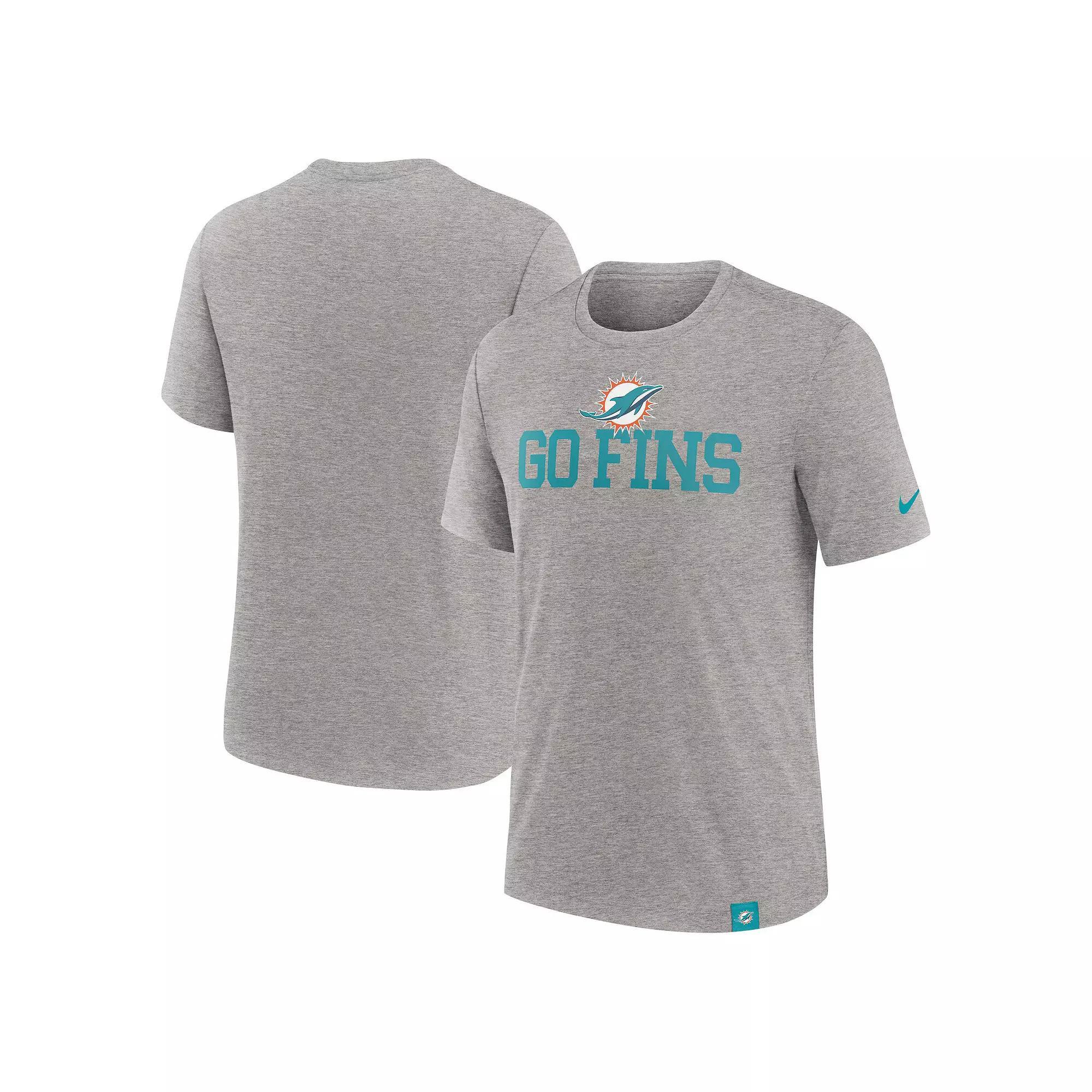 Men's Nike Heather Gray Miami Dolphins Blitz Tri-Blend T-Shirt, Size: XL, Grey Product Image