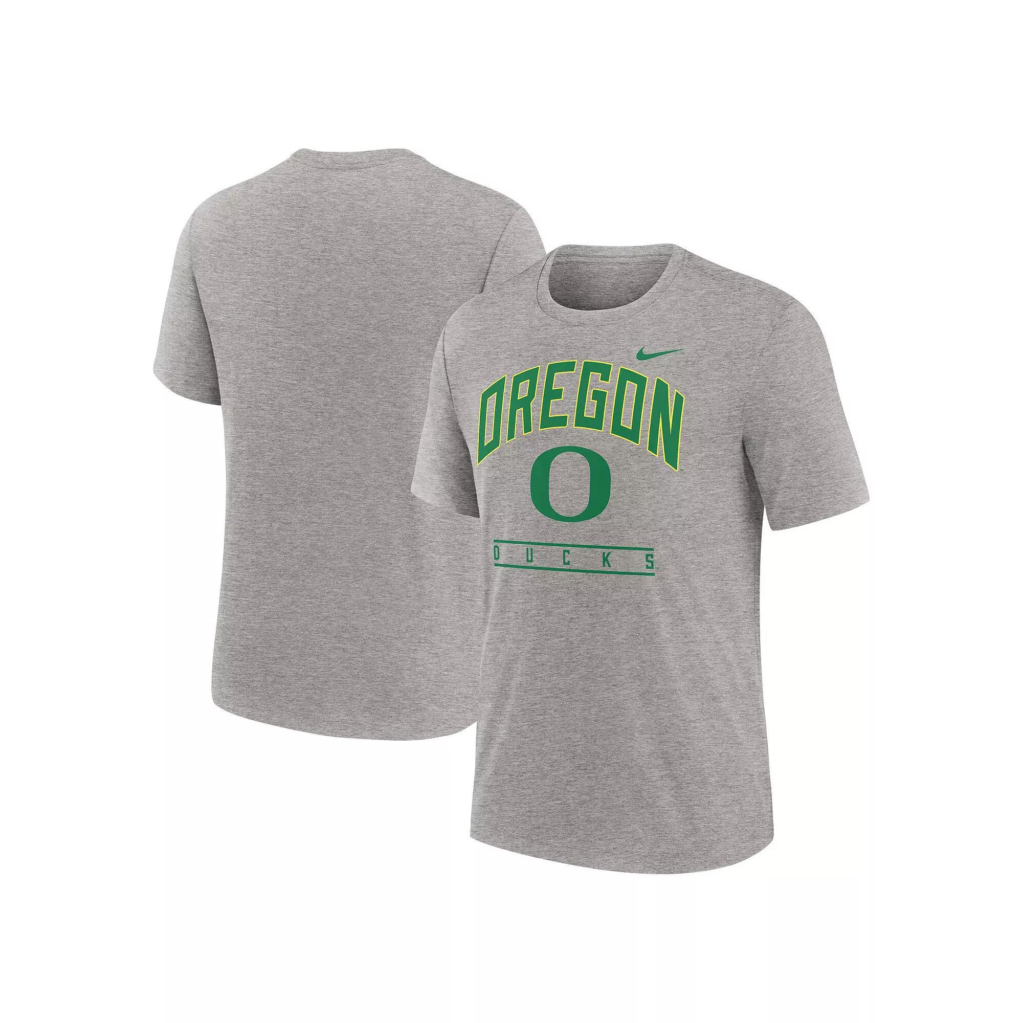 Men's Nike Heather Gray Oregon Ducks Arch Over Logo Tri-Blend T-Shirt, Size: Large, Grey Product Image