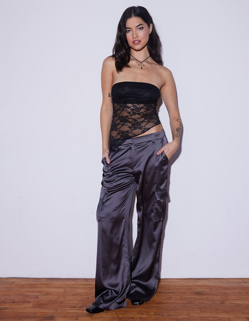 WEST OF MELROSE Lace Asymmetrical Womens Tube Top - BLACK Product Image