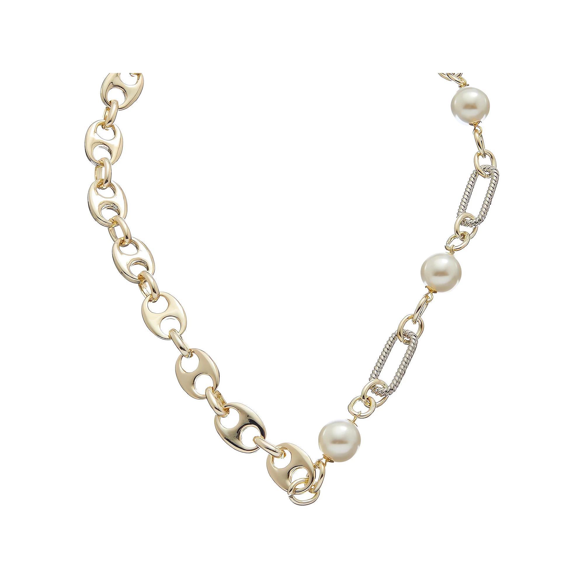 Juvell Two-Tone 18k Gold Plated Freshwater Cultured Pearl Link Station Necklace, Women's, Size: 16", Two Tone Product Image