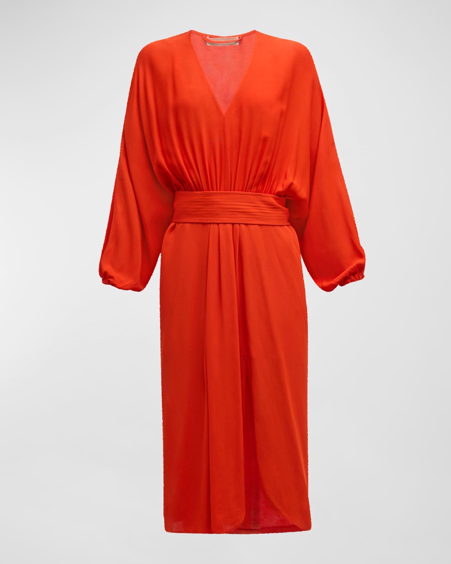 Ruched Side-Slit Midi Dress Product Image
