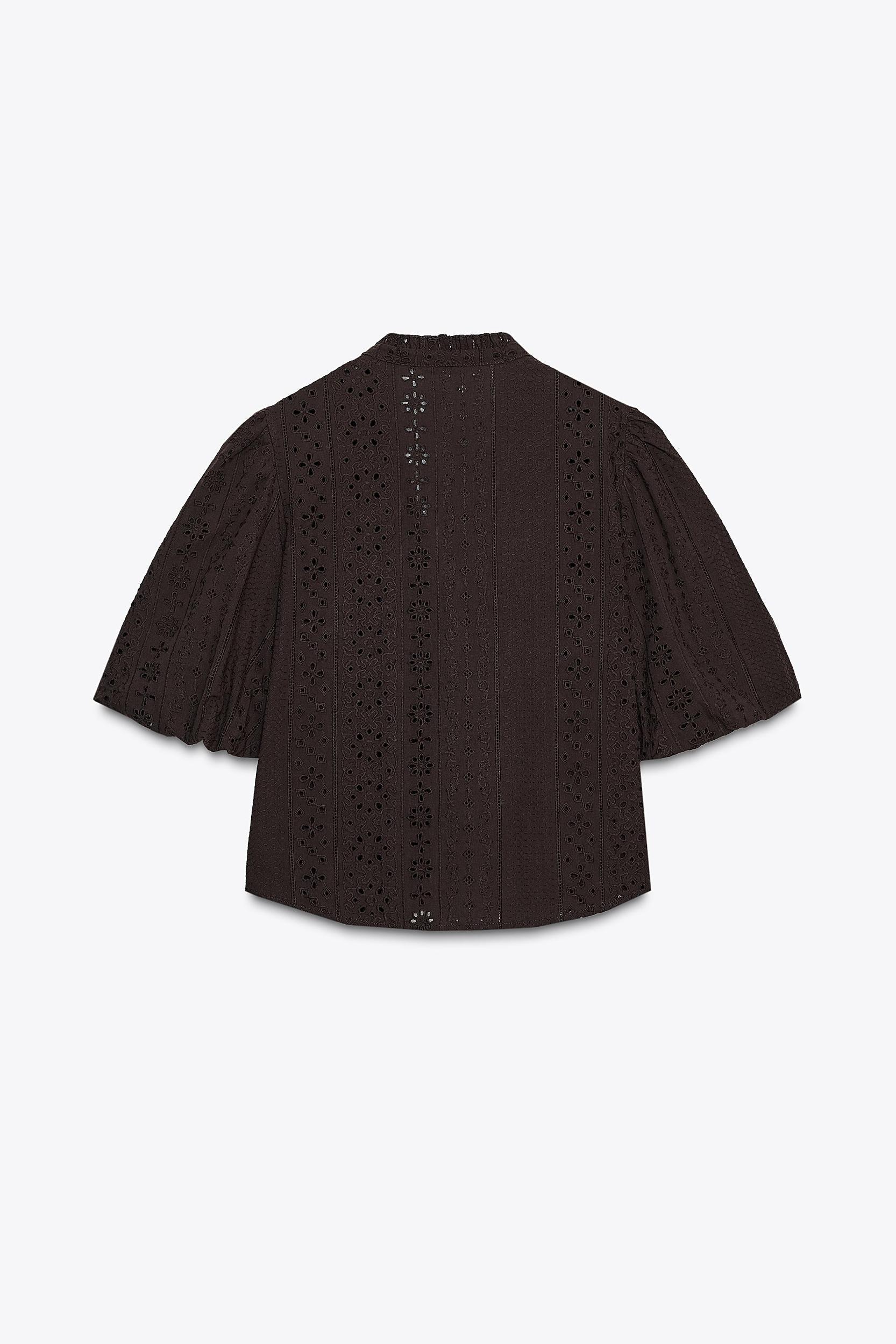 PUFF SLEEVE SHIRT WITH PERFORATED EMBROIDERY Product Image