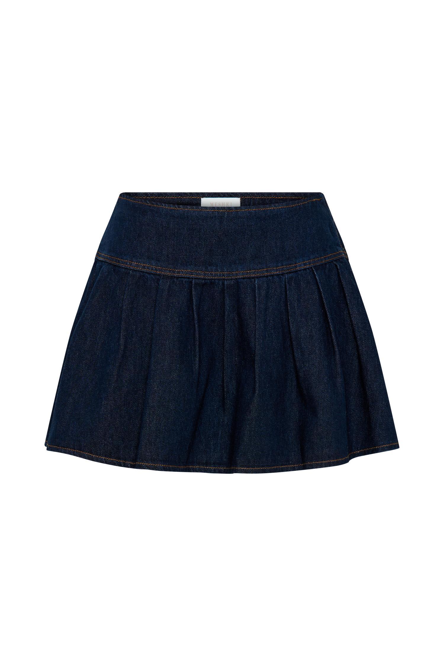 Candice Pleated Denim Mini Skirt - Indigo Blue Product Image