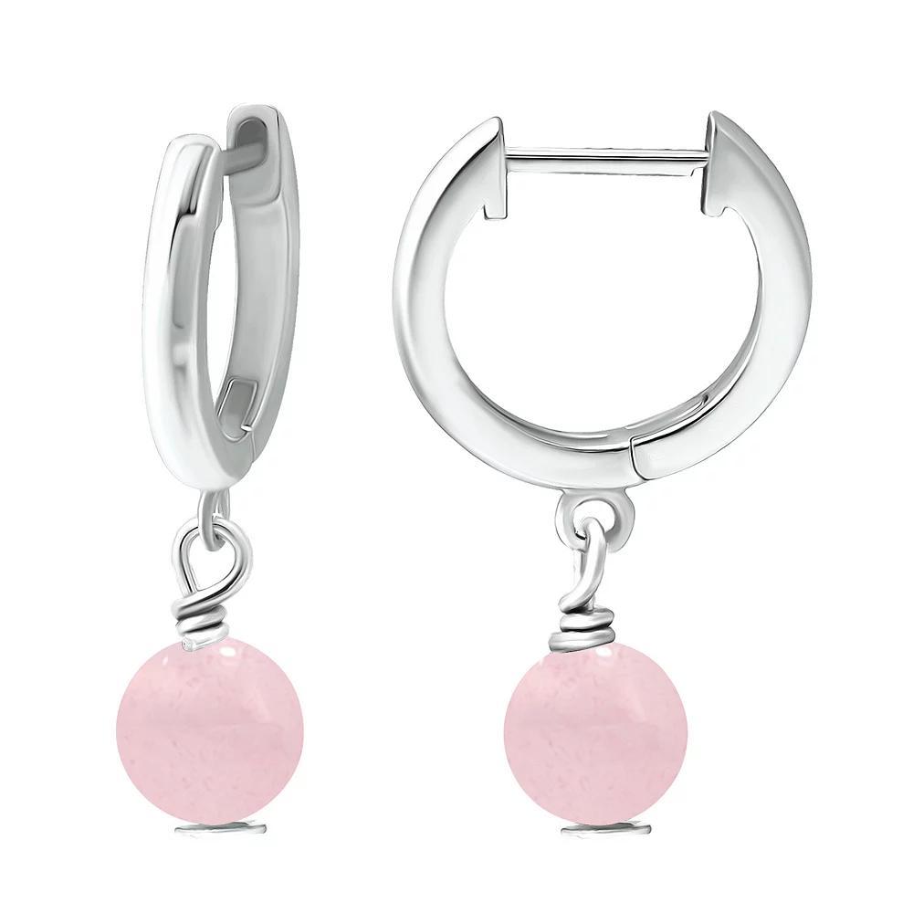 Aleure Precioso Sterling Silver Gemstone Bead Huggie Earrings, Women's, Silver Tone Pink Product Image