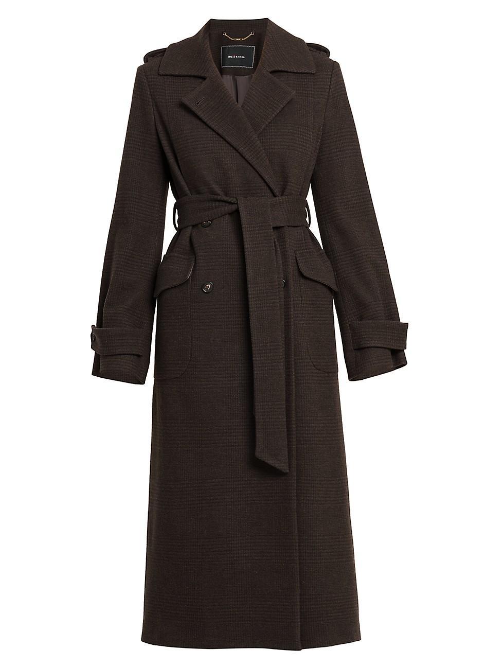 Womens Checkered Wool Belted Coat Product Image