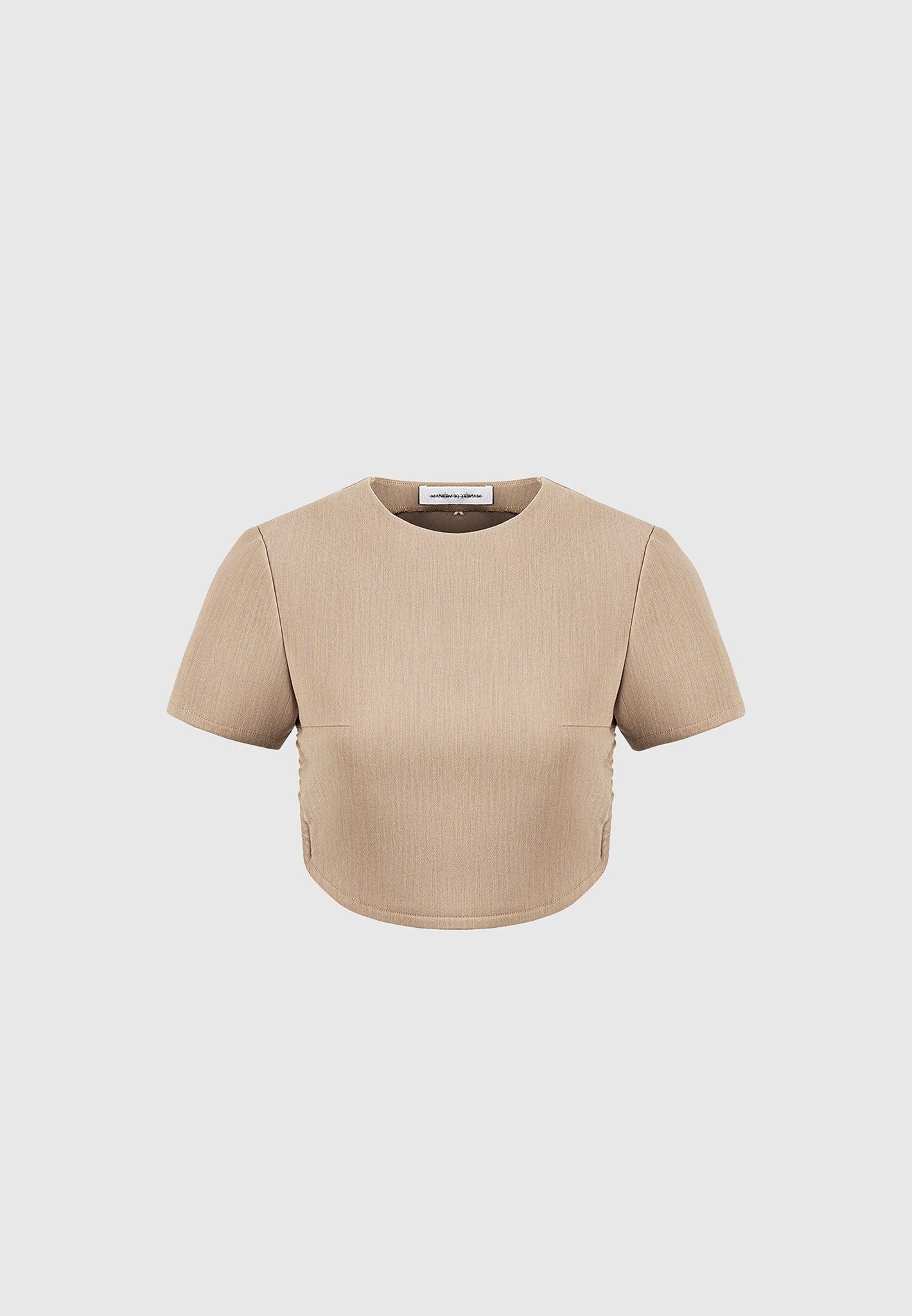 Curved Hem Backless Top with Tie - Dark Beige Female Product Image