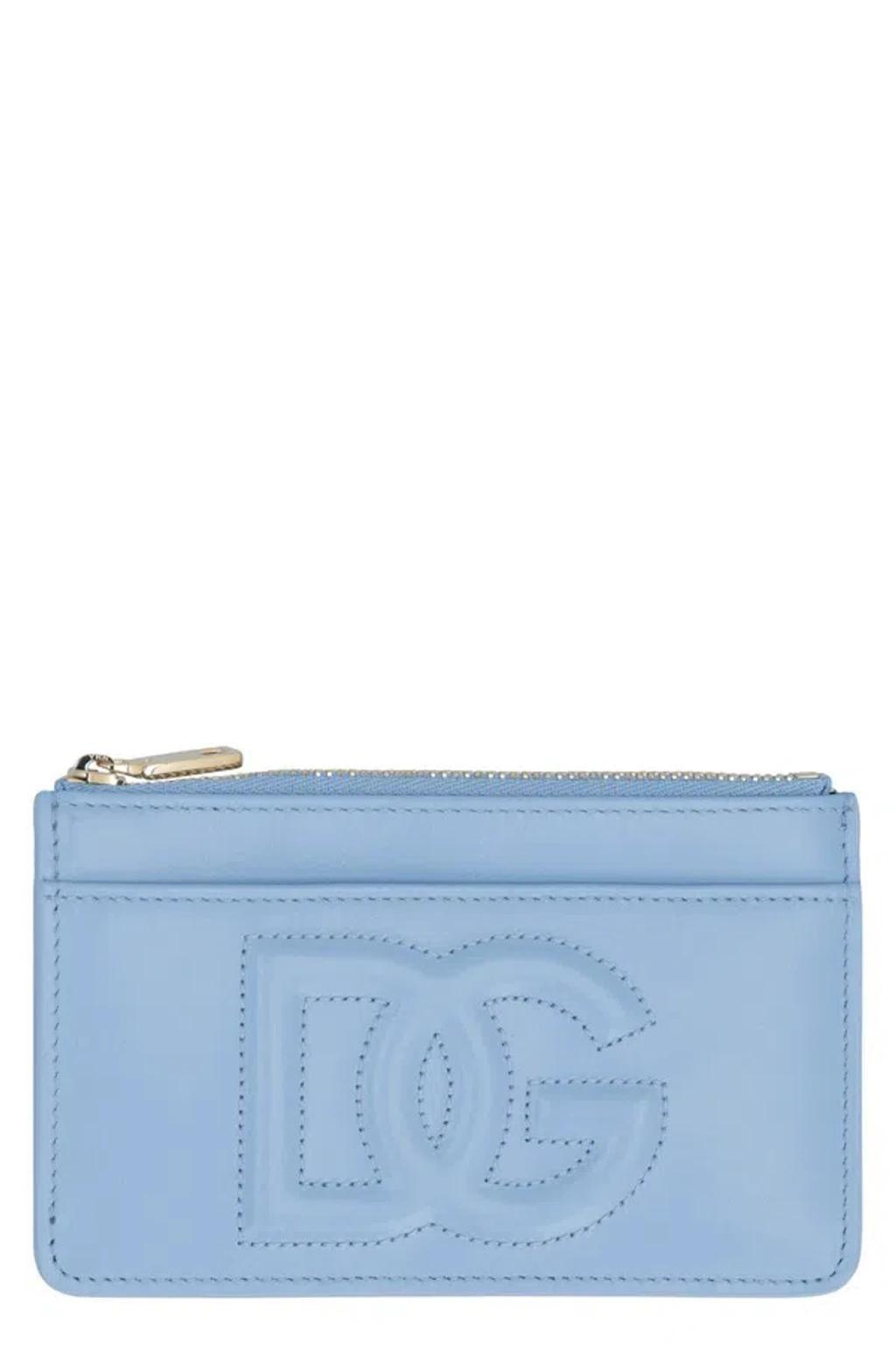 DOLCE & GABBANA Logo Detail Leather Card Holder In Light Blue Product Image
