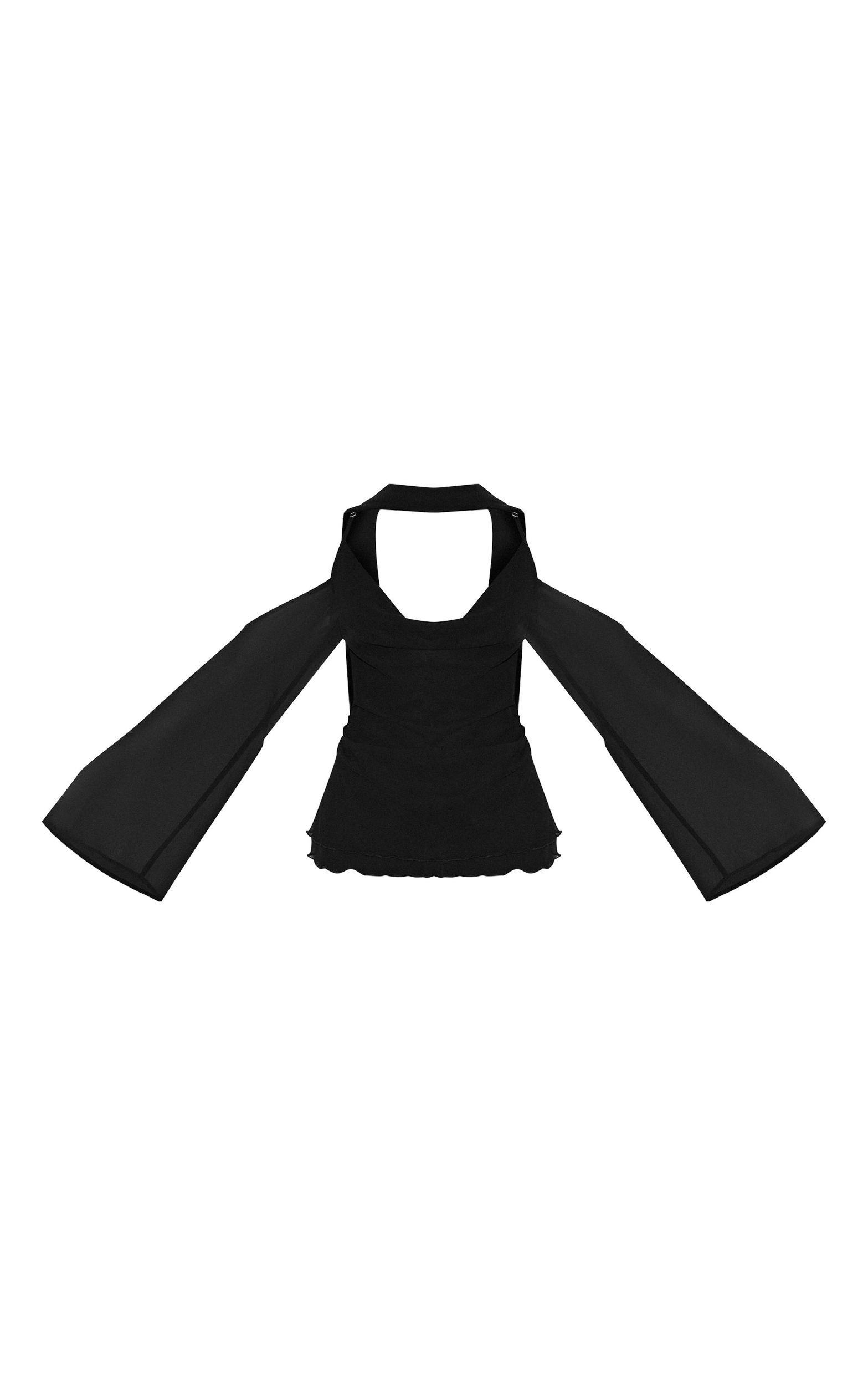 Black Chiffon Drape Scarf Long Top Product Image