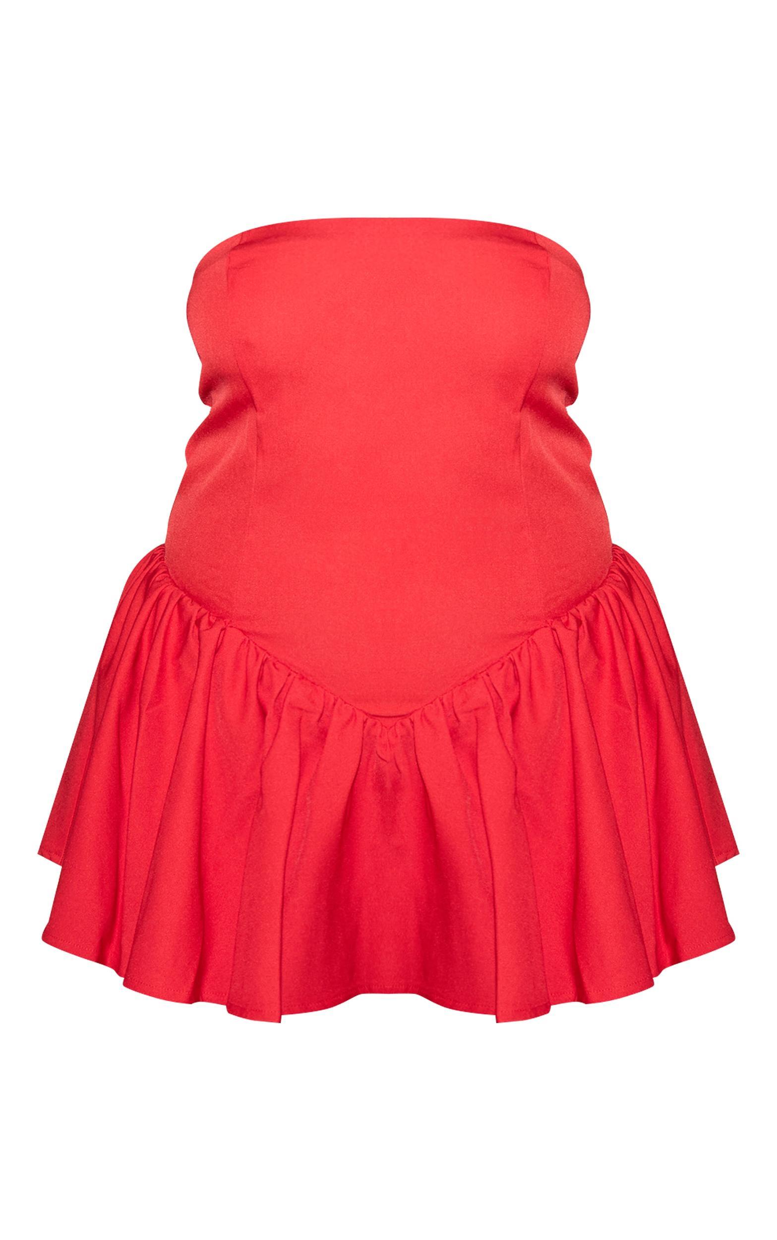 Plus Tomato Red Woven Bandeau Dropped Waist Romper Product Image