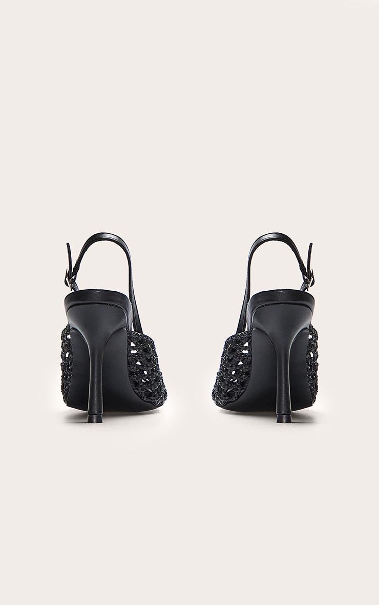 Black Pu Point Toe Woven High Heeled Sling Back Courts Product Image